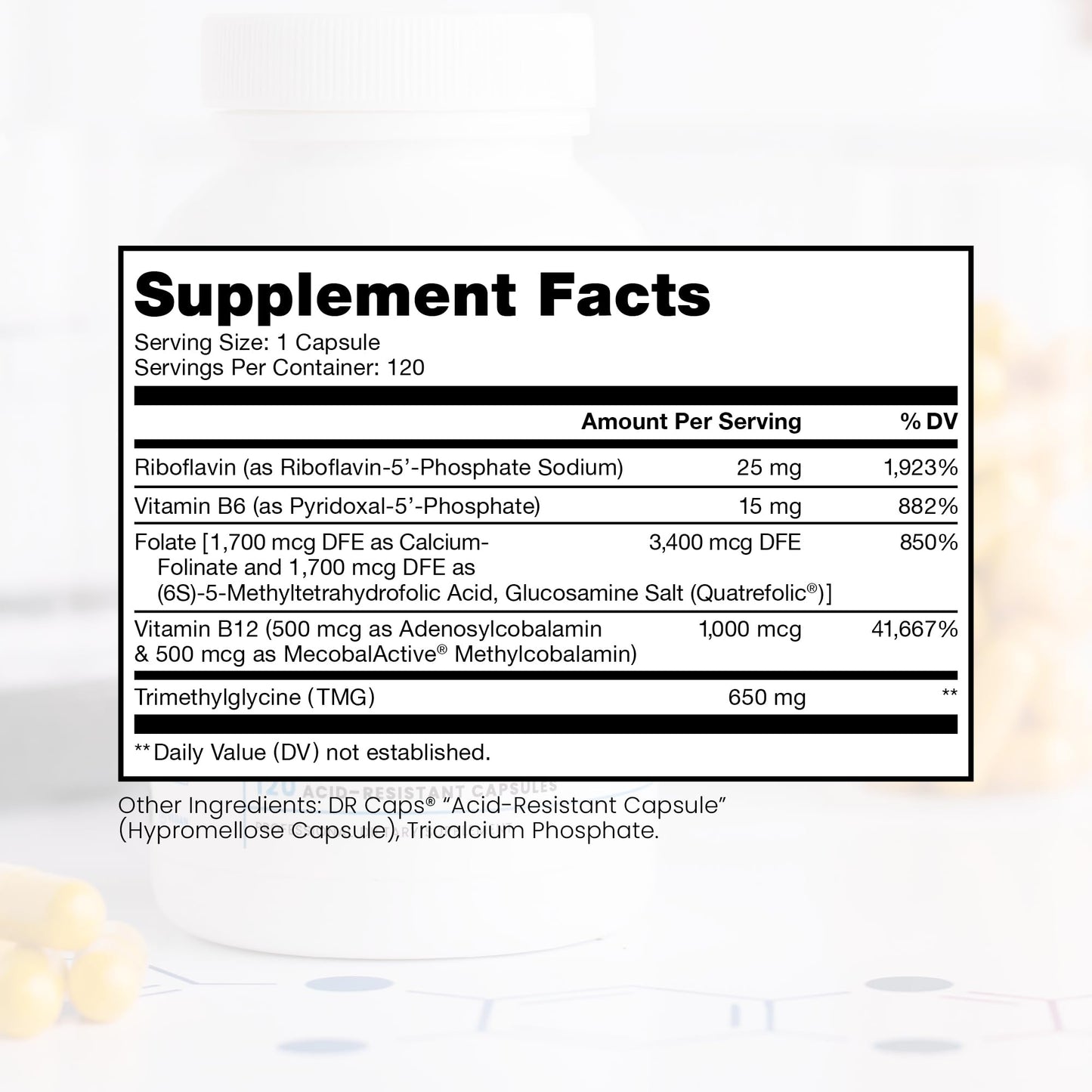 Pure TheraPro Rx Methylated B Complex Vitamins Made in USA | Methyl B Complete Quatrefolic 5-MTHF Folate, B12 Methylcobalamin, TMG Trimethylglycine, Methylfolate | Pharm Grade
