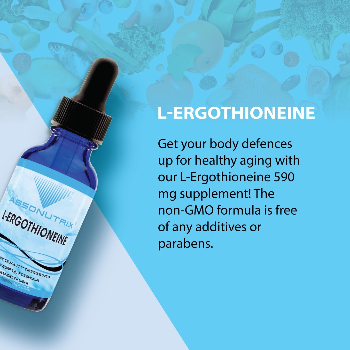 Absonutrix L-Ergothioneine Liquid Supplement 590 mg, 200 Servings, Made in USA, Quick Absorption, Quality Potent Ingredients, Non-GMO, GMP Certified Facility, Cruelty-Free Products