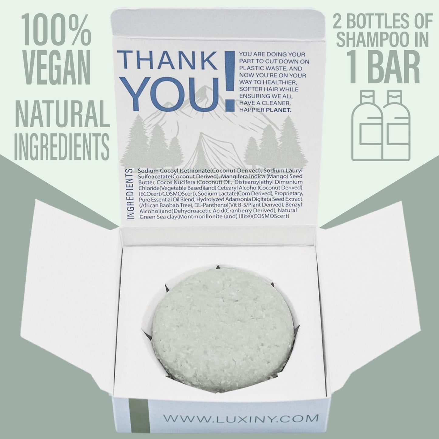 Luxiny Tea Tree Mint Shampoo and Conditioner Bar Set - 1 Sulfate Free Shampoo Bar (60g), 1 Deep Conditioner Bar (50g) for All Hair Types, Made in USA