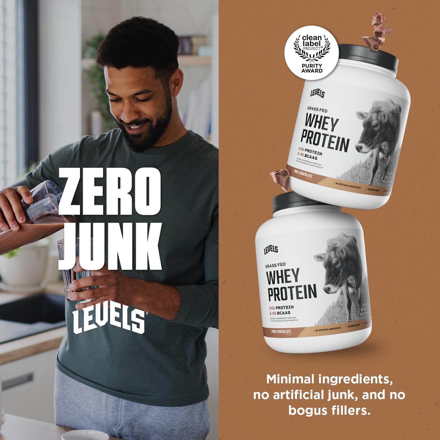 Levels Grass Fed Whey Protein Powder, No Artificials, 24G of Protein