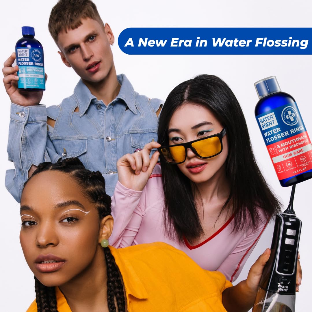 Concentrated Water flosser Rinse & mouthwash Gum Care| Add to Water Flosser & Oral irrigator | Apple Mint| Pack of 1 = 16.9 fl.oz | Alcohol Fluoride Free, Made in USA | WATER DENT