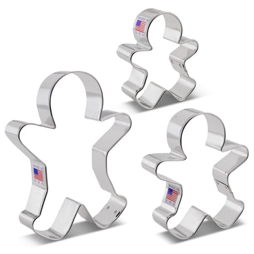 Gingerbread Man Cookie Cutters 3-Pc. Set Made in USA by Ann Clark, 2.9", 3.75", 5"