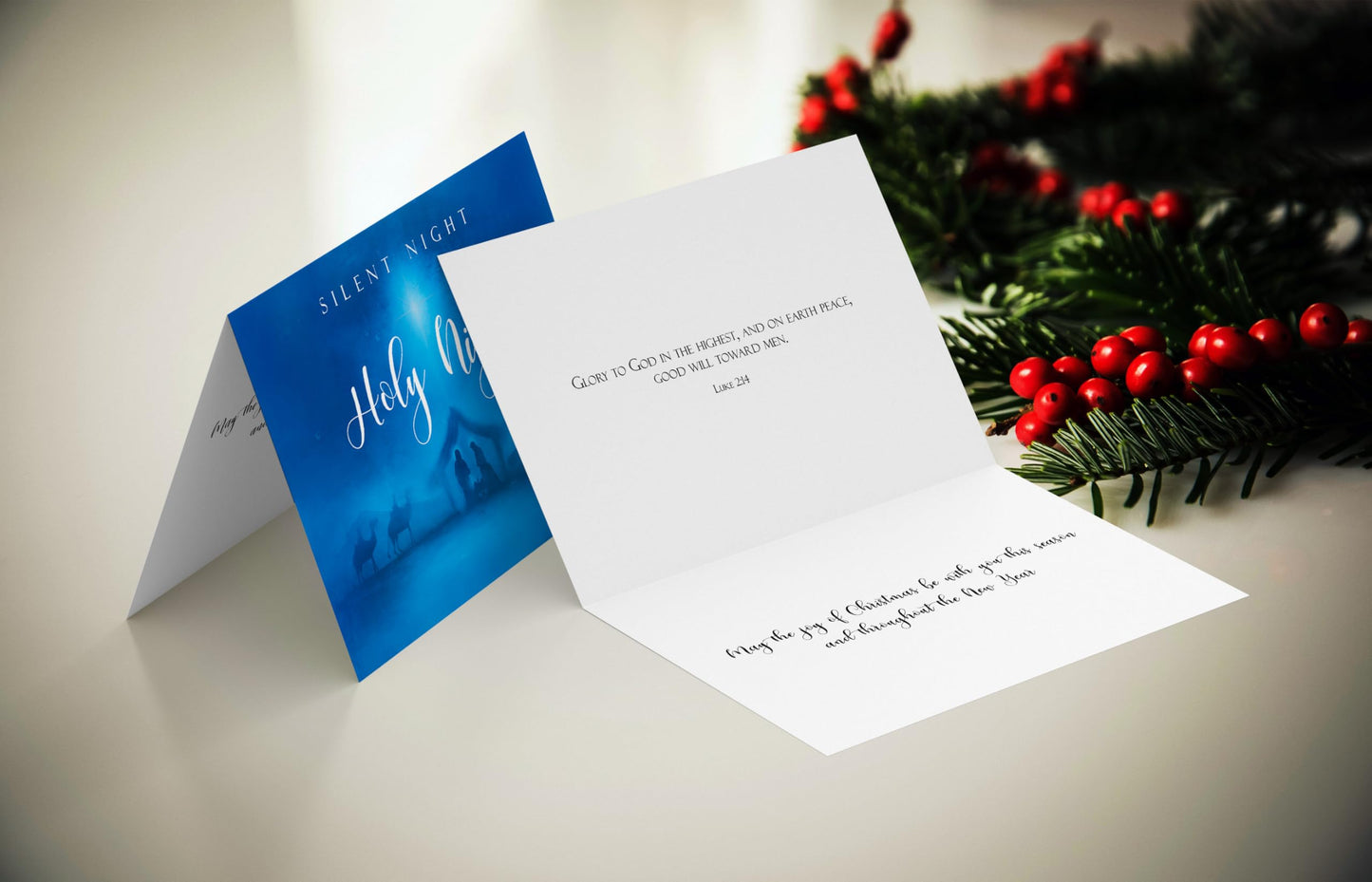 JBH Creations Silent Night Religious Christmas Card with Scripture - Pack of 24