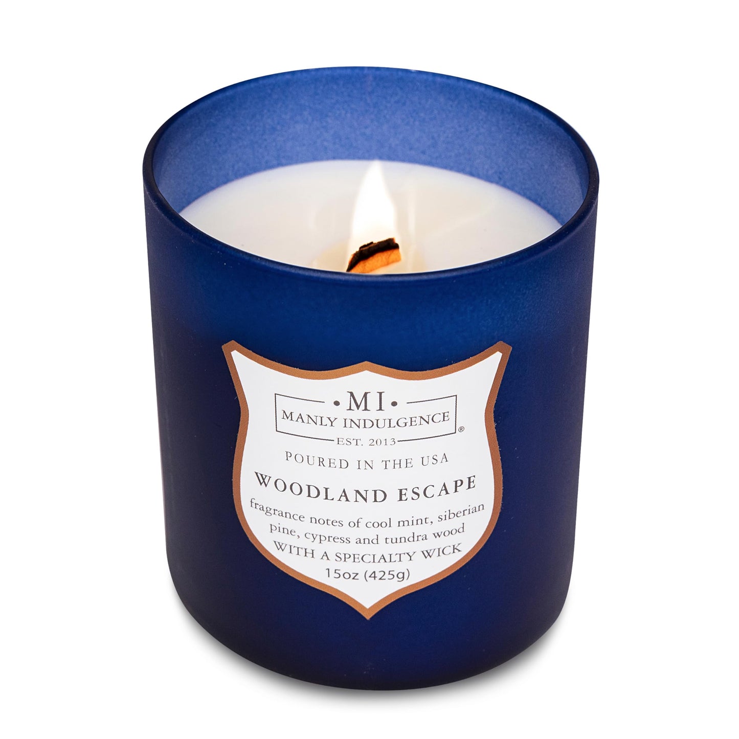 Manly Indulgence Woodland Escape Scented Candles for Men, 15 oz Wooden Wick, Fathers Day Candle, 60H Burn, Candles for Home Scented - Made in The USA