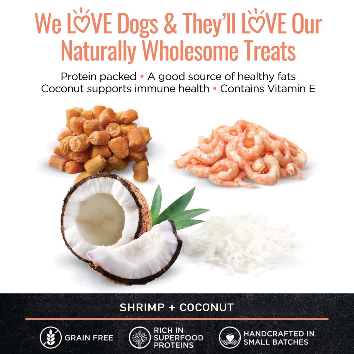 Smart Cookie All Natural Soft Dog Treats - Shrimp & Coconut - Healthy Dog Treats for Allergies, Sensitive Stomachs - Chewy, Grain Free, Human-Grade, Made in The USA - 5oz Bag, 1 Pack