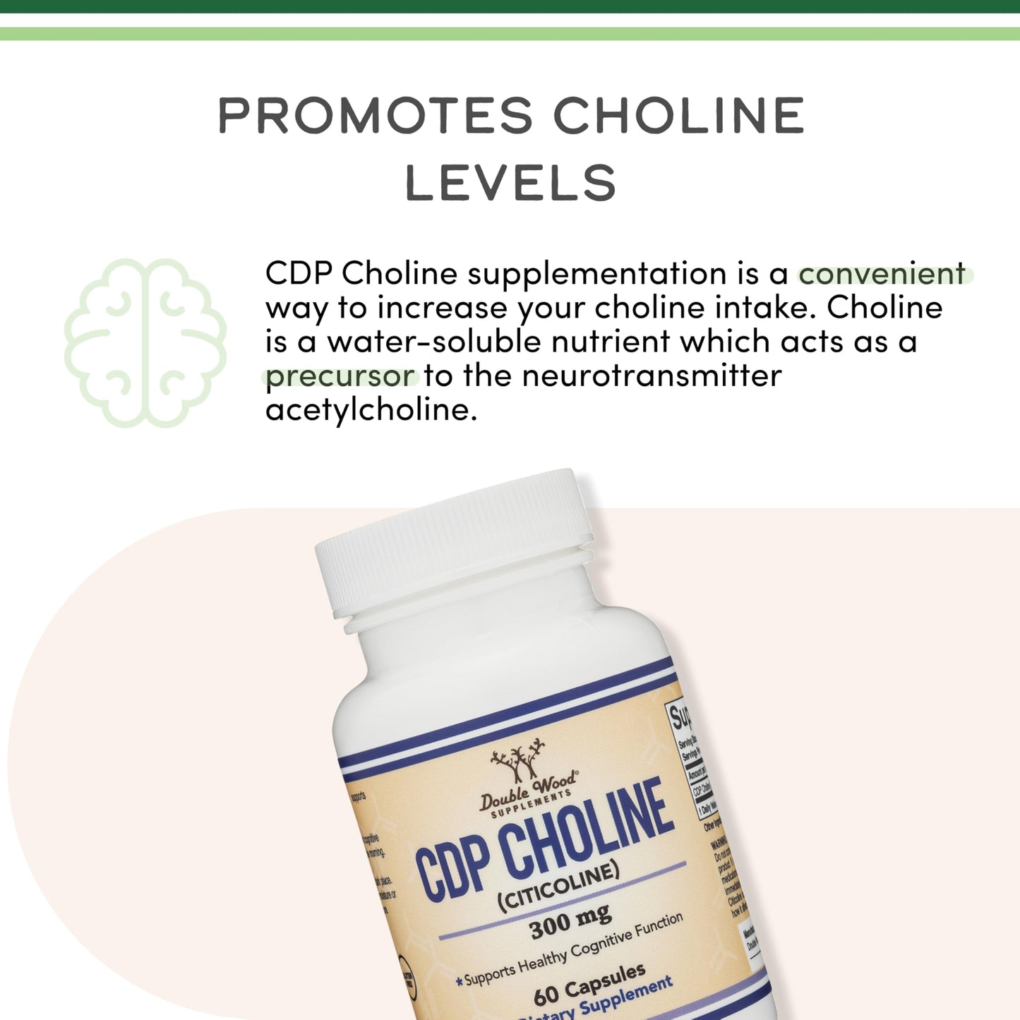 CDP Choline (Citicoline) Supplement, Pharmaceutical Grade, Third Party Tested (60 Capsules 300mg)