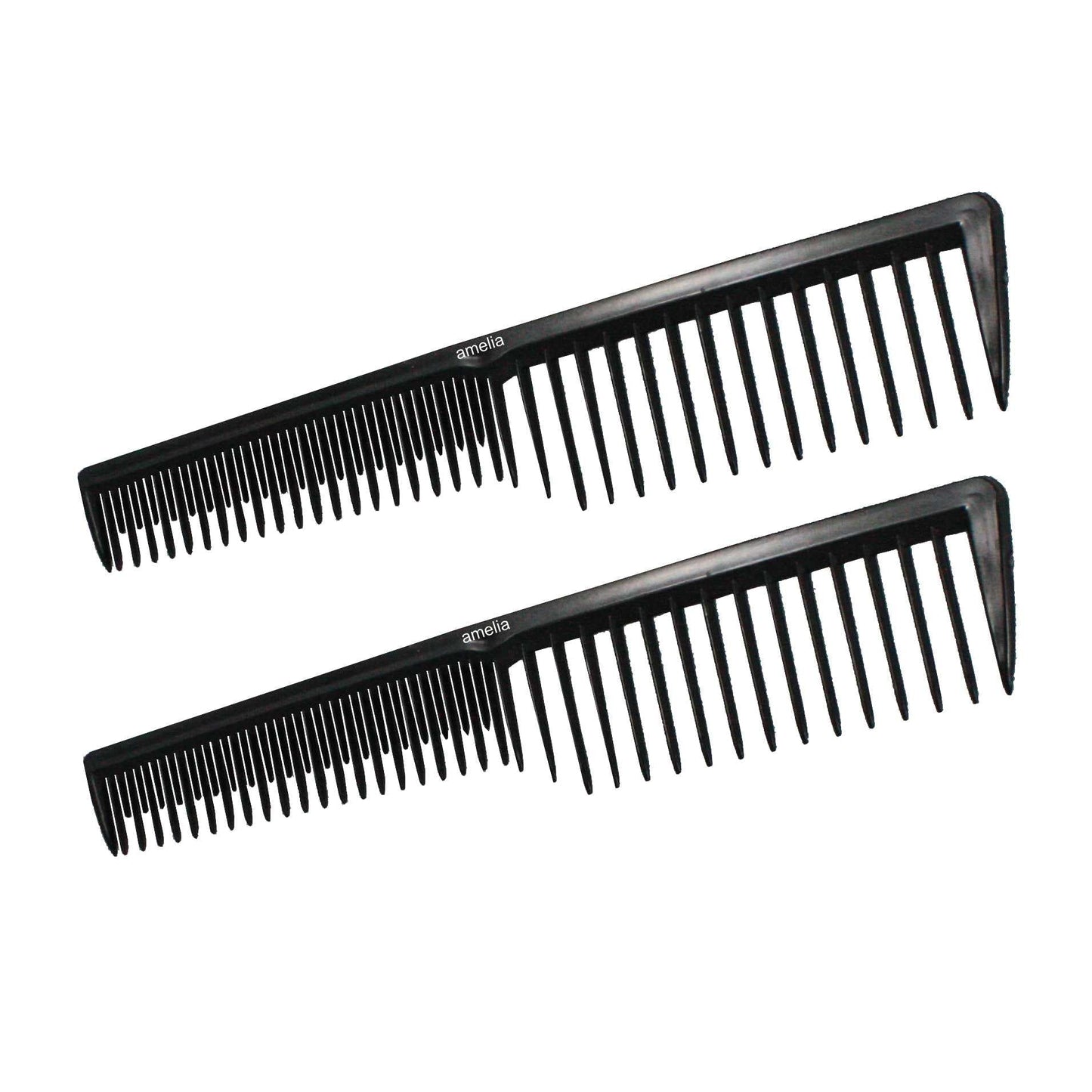 Amelia Beauty, 7in Black Plastic Wide Tooth Tease Comb, Made in USA, Professional Grade Pocket Hair Comb, Wet, Tangled Hair, Flip to Lift, Tease, Everyday Styling Cutting Hair Styling Tool, 2 Pack