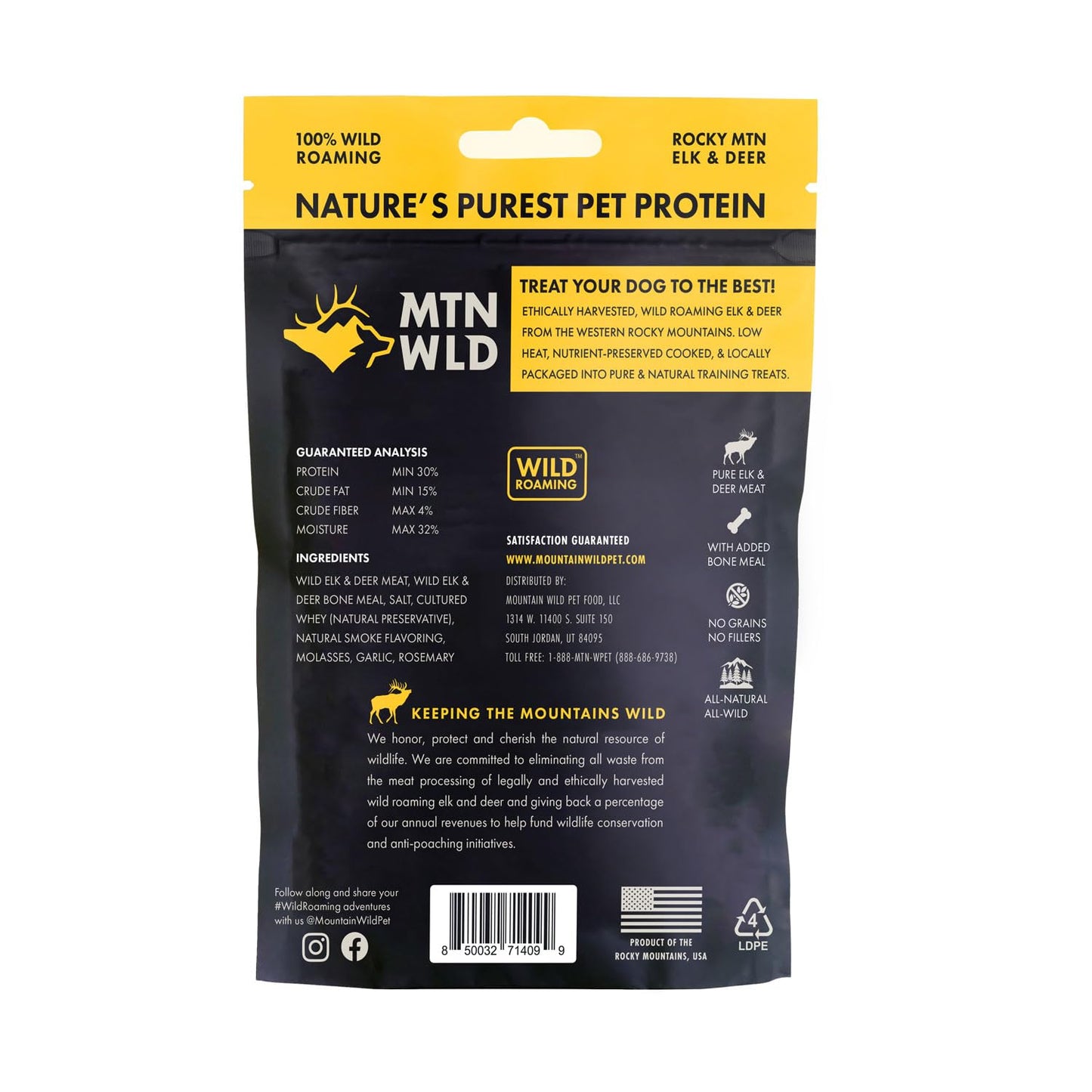 MOUNTAIN WILD Training Treats for Dogs & Puppies – Elk & Venison Protein Puppy & Dog Treat – High Value, All-Natural, No Fillers, Grain-Free, No Artificial Preservatives – 4oz, 1 Bag