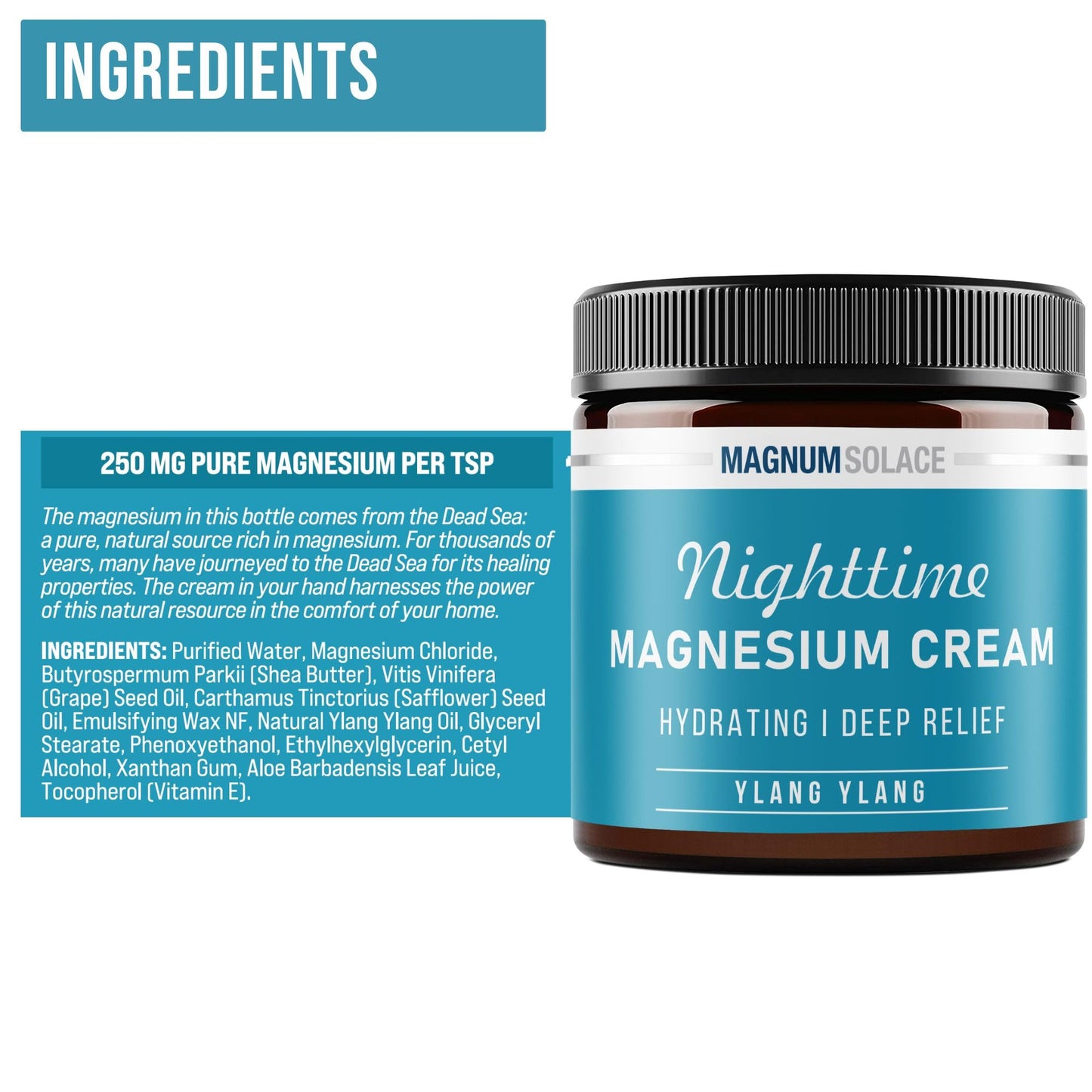 Magnesium Lotion – Nighttime Magnesium Cream – Apply to Legs, Arms or Chest - Topical Magnesium Chloride – USA Made and Safe for Kids (Ylang Ylang)