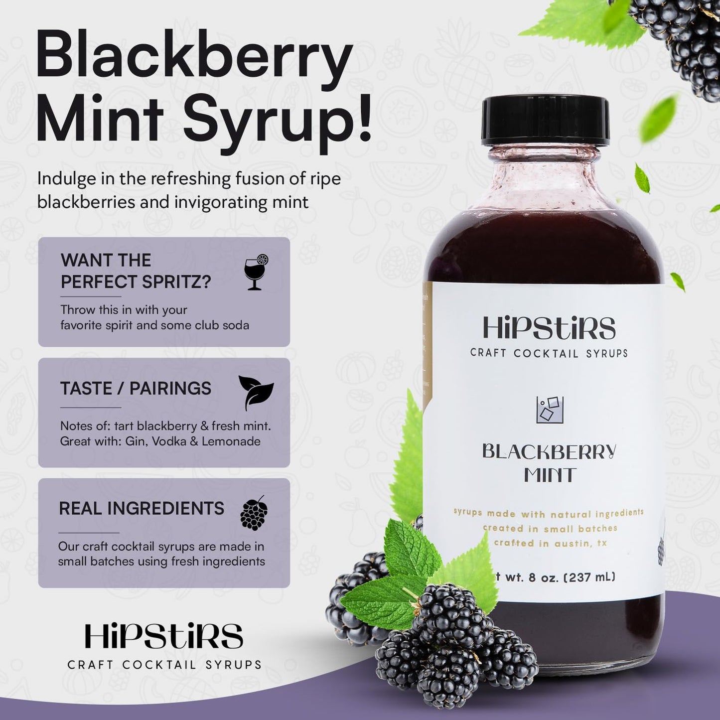 HipStirs Summer Cocktail Syrup Trio | Sweet Heat, Lavender Haze, Blackberry Mint | Craft Drink Mixers for Cocktails & Mocktails | Small Batch, Natural Ingredients (3 Pack, 8oz Bottles)