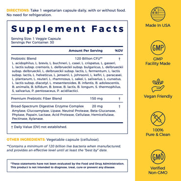 NewRhythm Probiotics 120 Billion CFU 36 Strains, 3-in-1 Probiotics for Digestive Health & Immune Support with Prebiotics & Enzymes, Probioticos for Women & Men, Vegan Targeted Release Supplement, 30ct