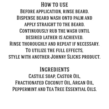 Johnny Slicks Organic Hand Whipped Beard Wash - Supports Beard & Skin Health - Tea Tree, Peppermint & Coconut Oil - Multi-Use Formula - Rugged Scent - 4 oz