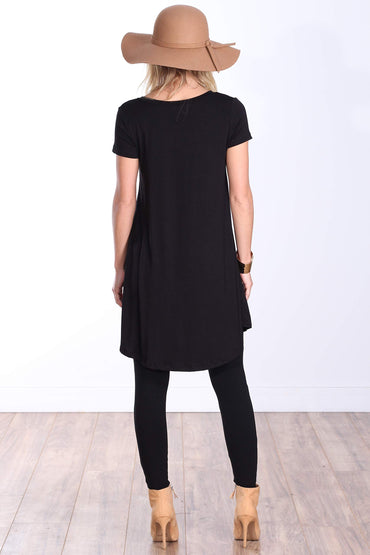 Popana Womens Short Sleeve Summer Tunic Tops to Wear with Leggings Loose Fit Plus Size Made in USA Medium Black