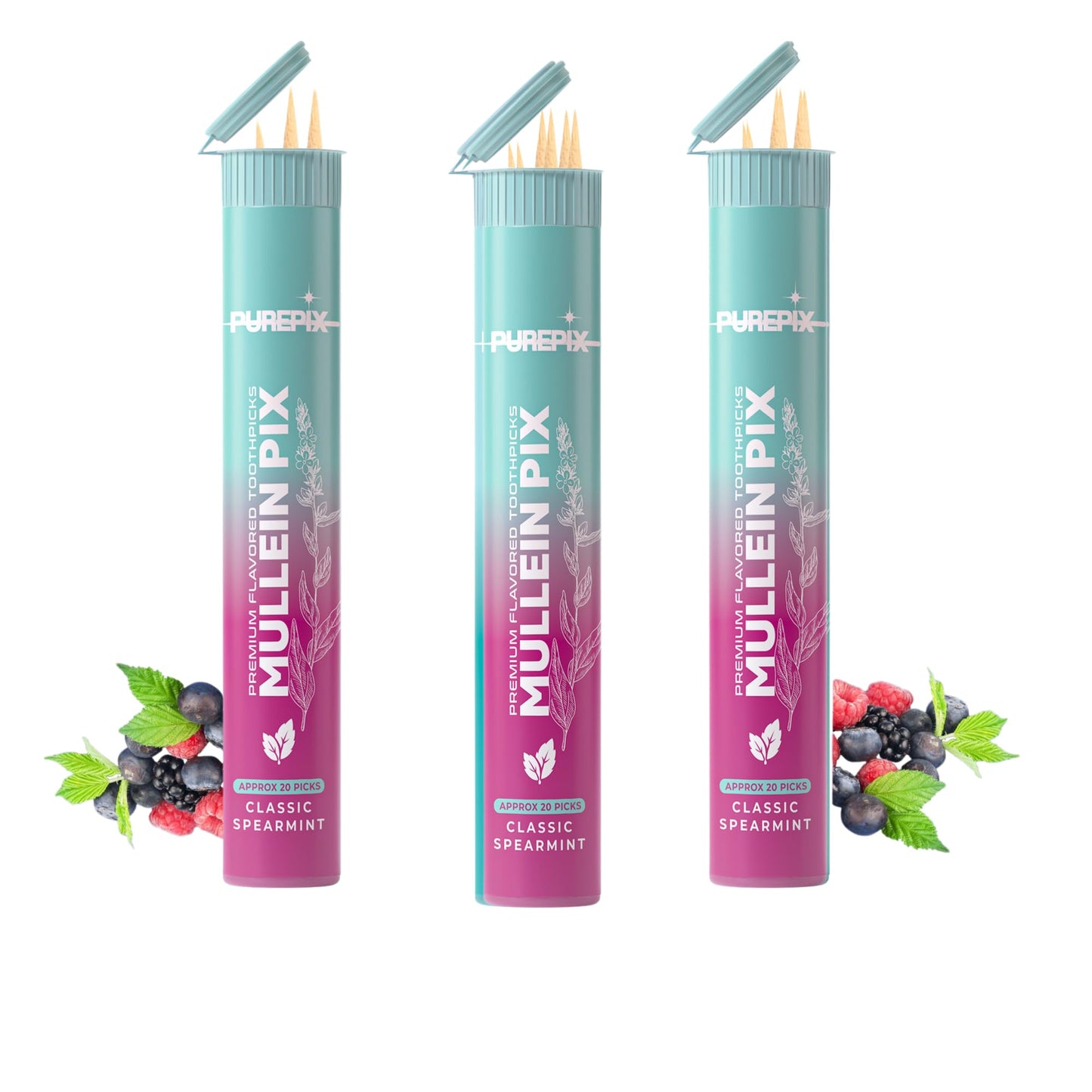 Mullein Pix, Extra Thick Boosting Flavored Toothpicks with Mullein Leaf – Natural Smoking Alternative – Lung Cleanse Support – Nicotine Free – Classic Spearmint 3 Pack