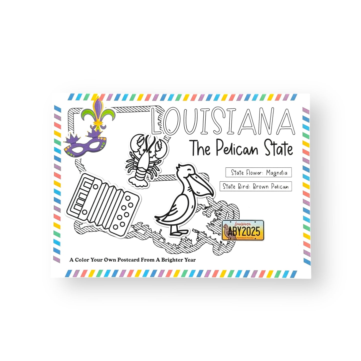 A Brighter Year Color Your Own Postcard - Louisiana State - 5"x 7", Premium Quality, Sturdy Cardstock, Sized for Mailing, Illustrations - Stress & Anxiety Relief