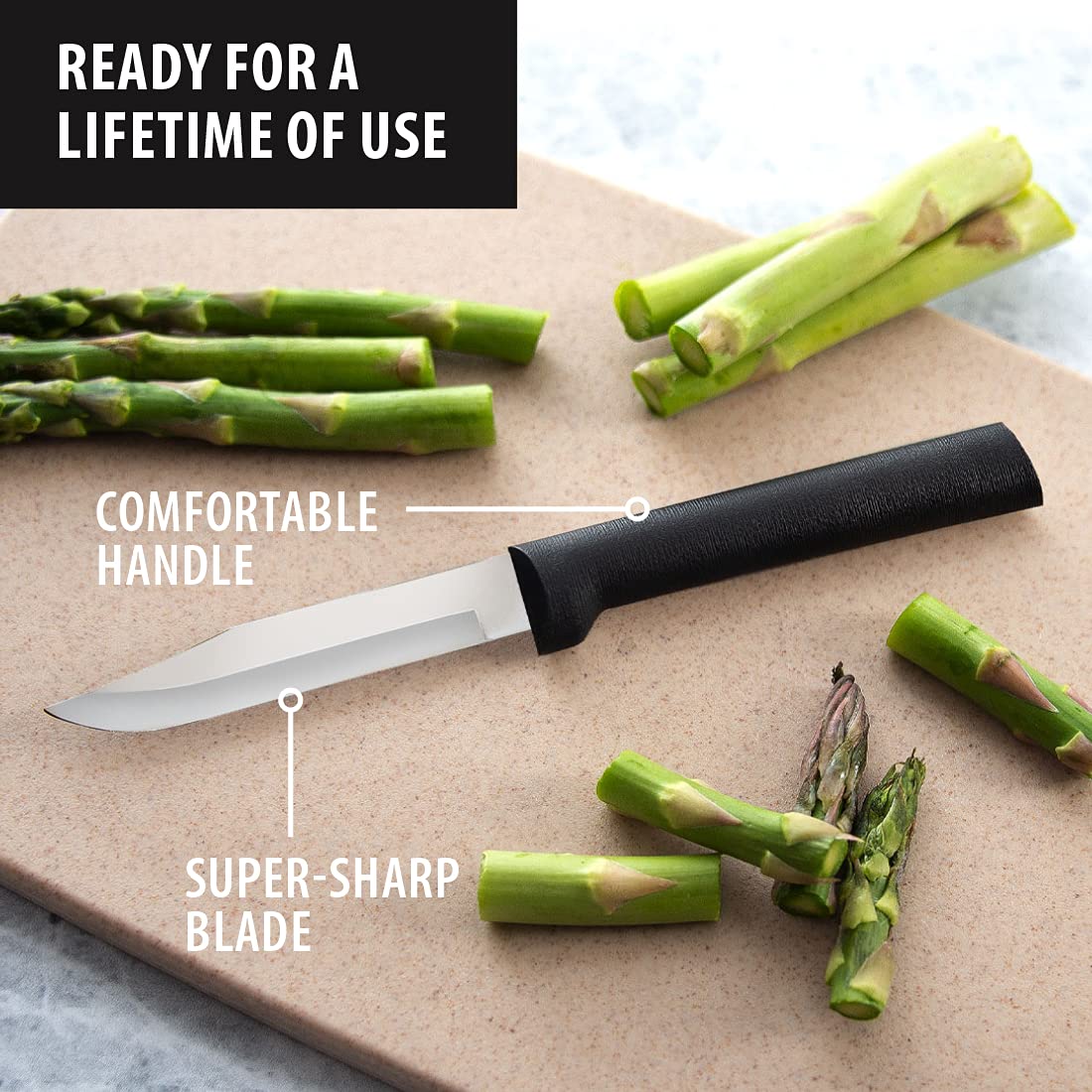 RADA Cutlery Regular Paring Knife (W201), 3.25" Stainless Steel Hollow Ground Blade, Made in USA, Made in USA, Black Handle