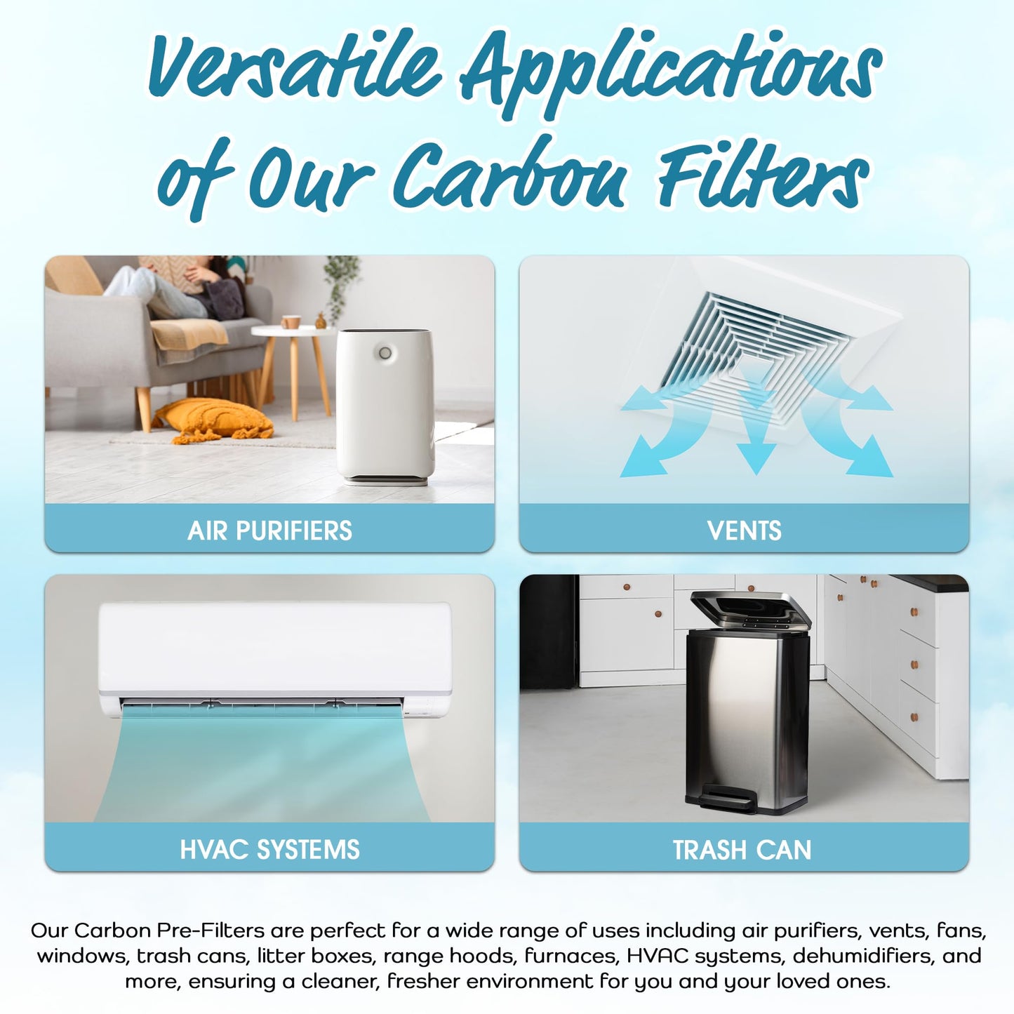 Breathe Naturally Universal Cut To Fit Carbon Activated Air Filter - Replacement Charcoal Filters - Pre Filter Carbon Sheet for Air Purifier, Vent Filters & More - Made in USA