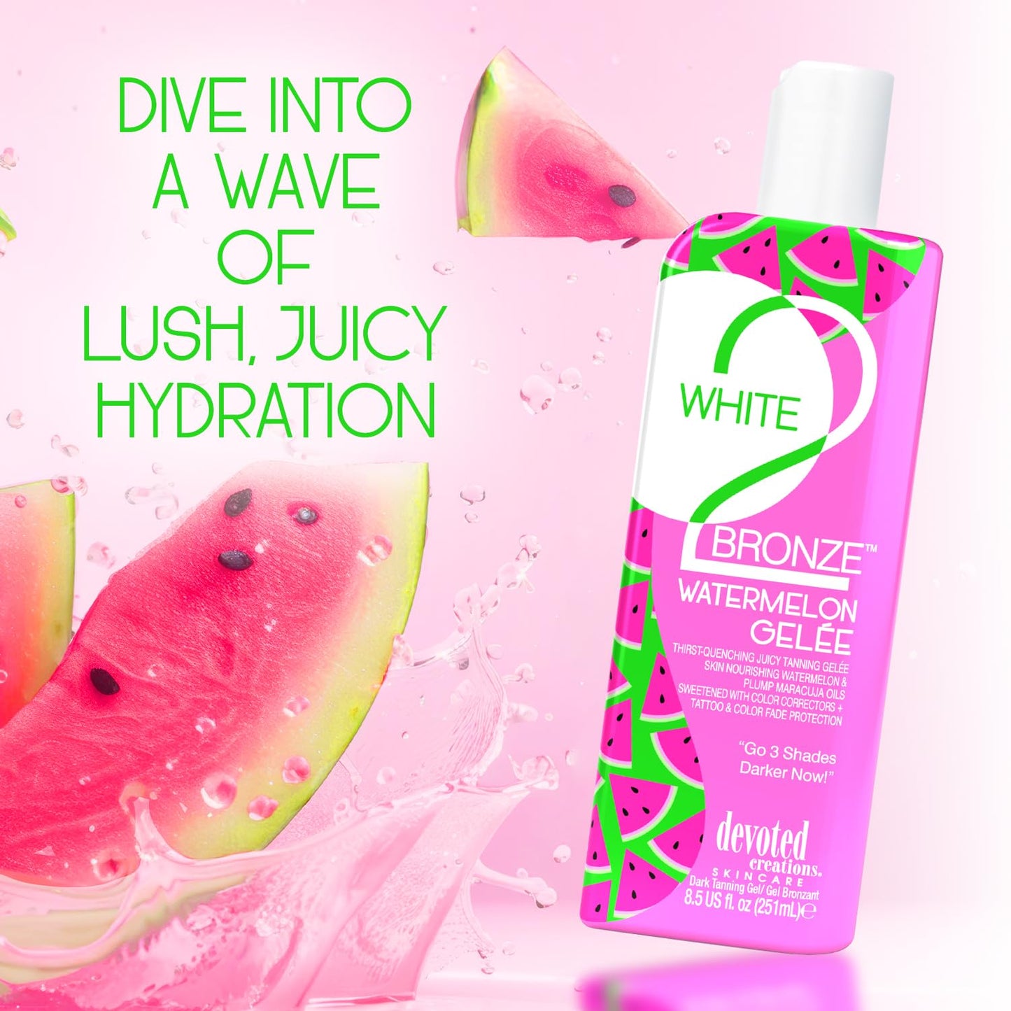 Devoted Creations White 2 Bronze Watermelon Gelee - Thirst-Quenching Juicy Tanning Gelée Fast Absorbing Lightweight Tanning Bronzer Free Dark Tanning Gel