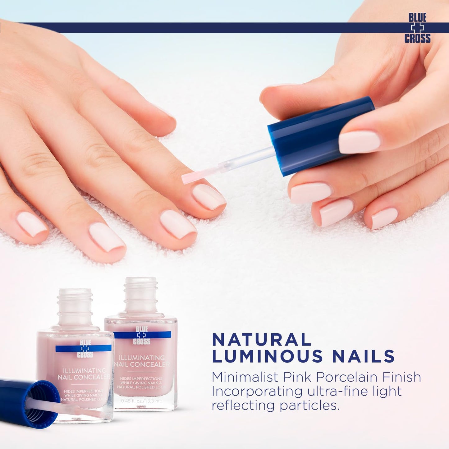 Blue Cross Illuminating Nail Concealer Polish, 5 Minute Manicure, Topcoat & Basecoat Nail Lacquer, Made in USA for Natural Shine, 0.45oz