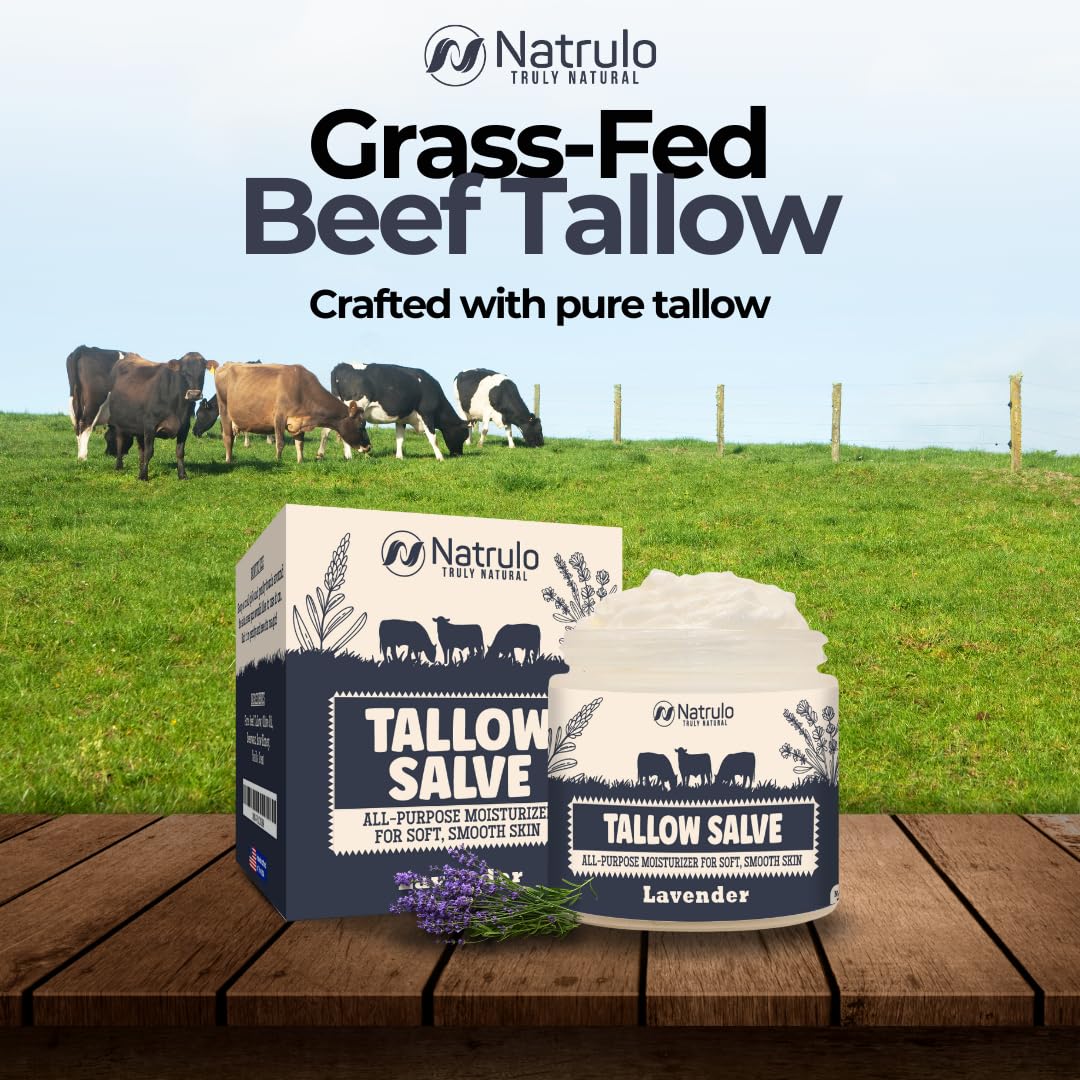 Beef Tallow Salve – All Natural Grass Fed Beef Tallow & Honey All Purpose Balm – Moisturizing Body Salve Great for Eczema, Cracked, Dry, Itchy, Irritated Skin – Skin Repair Skincare Made in USA