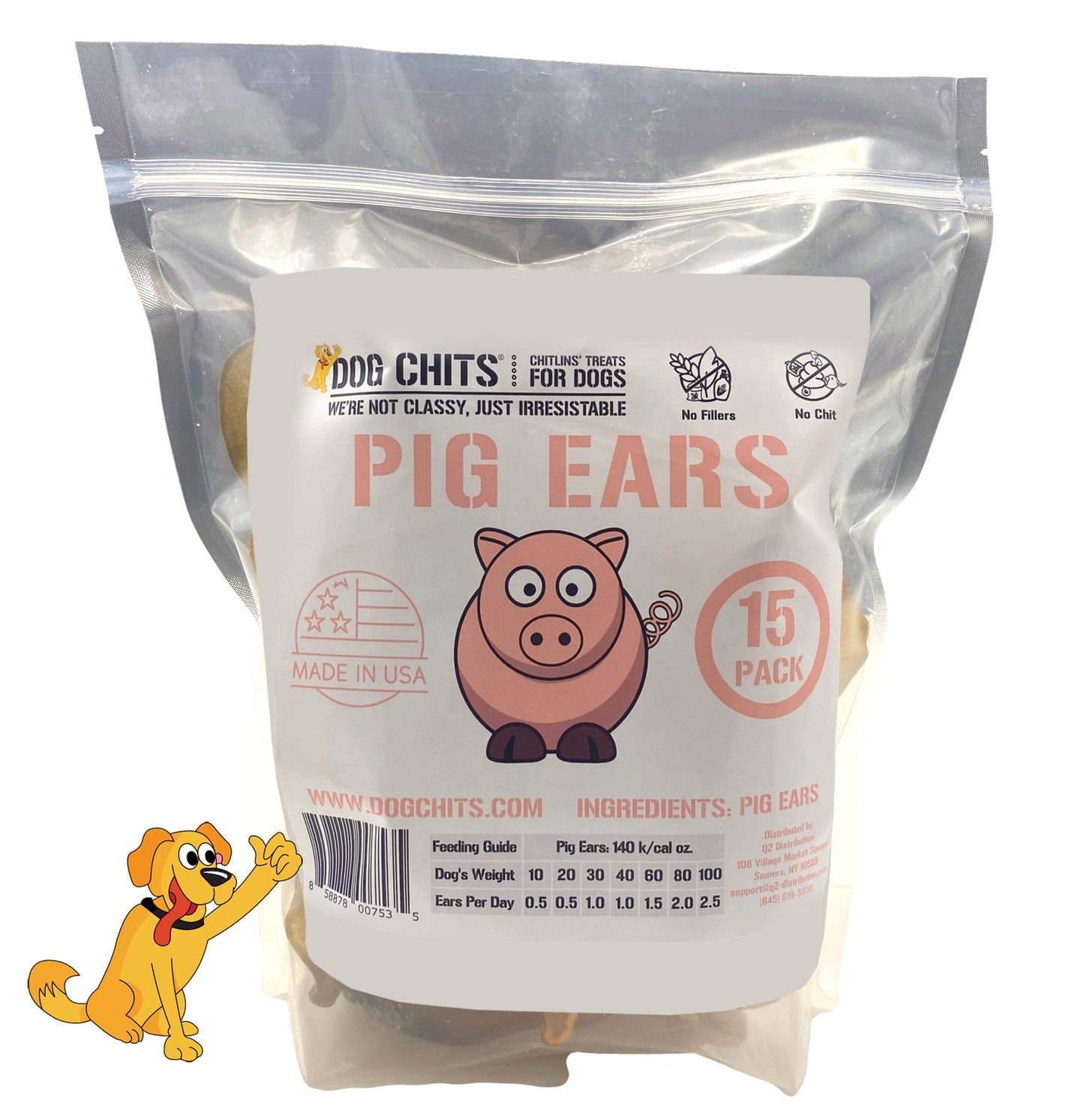 Dog Chits Pig Ears Dog and Puppy Treats - All Natural Grain and Chemical Free Training Chews - High Protein and Low Fat - Supports Dental Health - Made in The USA - 15 Pack