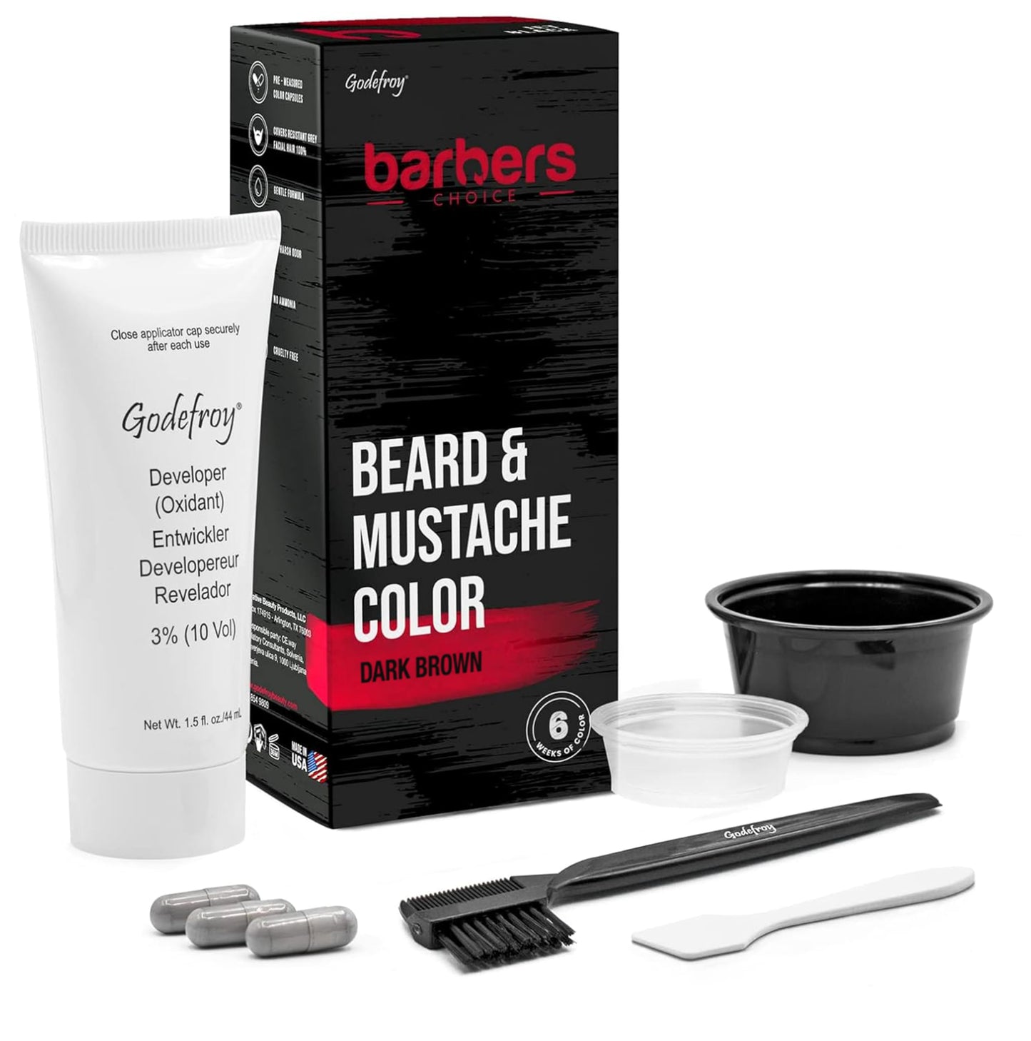 Godefroy Barbers Choice 3 Application Beard and Mustache Dye For Men, 6 weeks of Cover For Gray Facial Hair, Dark Brown