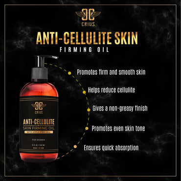 Crius Cosmetics Anti Cellulite Massage Oil with Apple Stem Cell 8 Oz, Made in USA, Quick Absorption, Quality Potent Ingredients, Non-GMO, GMP Certified Facility, Cruelty-Free Products