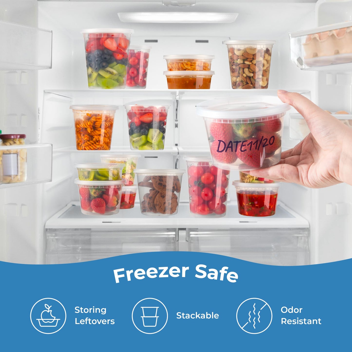 Fit Meal Prep Deli Containers with Lids Variety Pack, US Made Leakproof Assorted Plastic Soup Container, Combo Clear Food Storage Containers for Restaurant, Microwave Freezer Safe