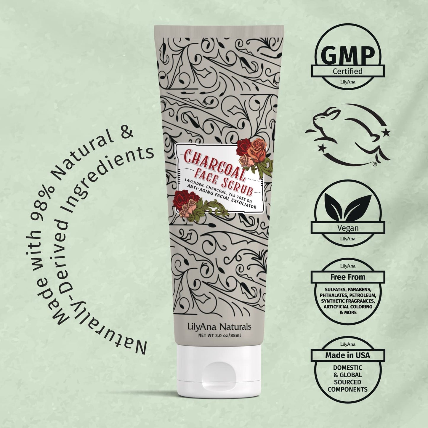 LilyAna Naturals Retinol Cream Moisturizer 1.7 Oz and Charcoal Face Scrub 3 Oz Bundle - Anti Aging, Retinol Moisturizer, Wrinkle Cream for Face and Anti-Aging Facial Exfoliator for Women and Men