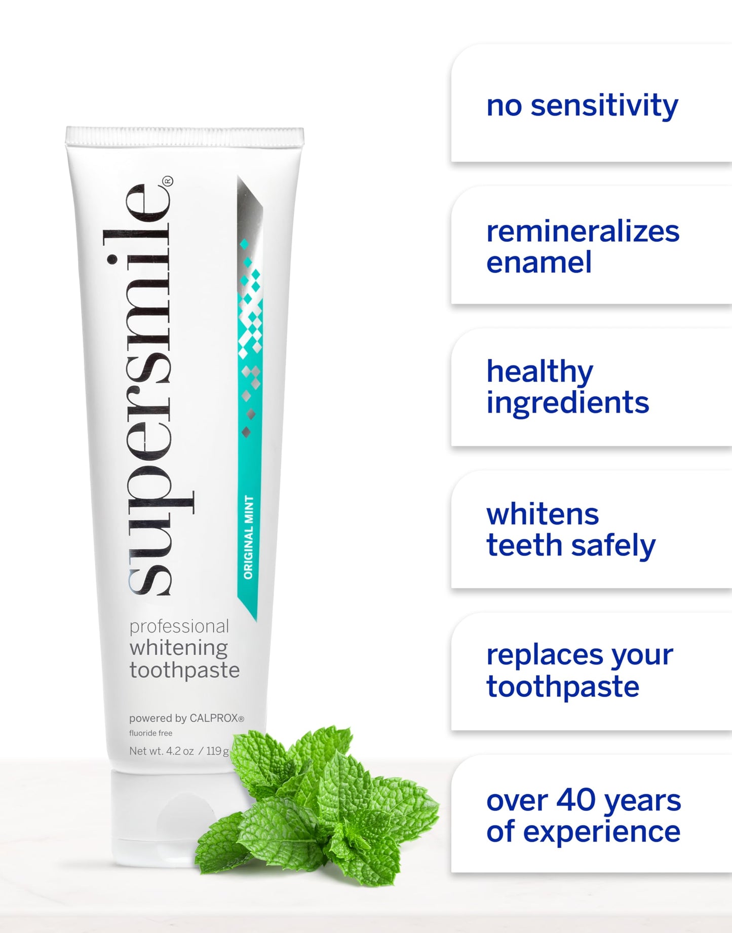 Supersmile Original Mint Fluoride-Free – Whitening Toothpaste for Visibly Brighter Teeth – Whitens Up to 6 Shades, 8 oz