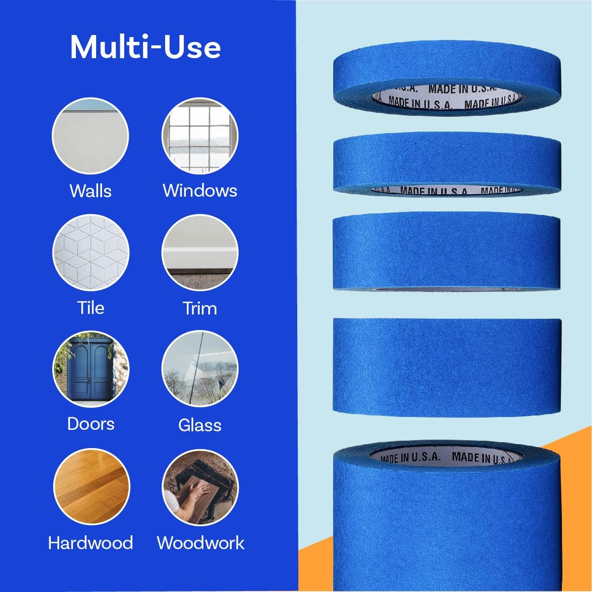 Blue Painters Tape 2 inch x 60 Yards - Case of 24 Rolls, Made in The USA (1.88 inch/48mm), Bulk Painters Tape, Leaves No Residue Behind, UV-Resistant, Sharp Paint Lines