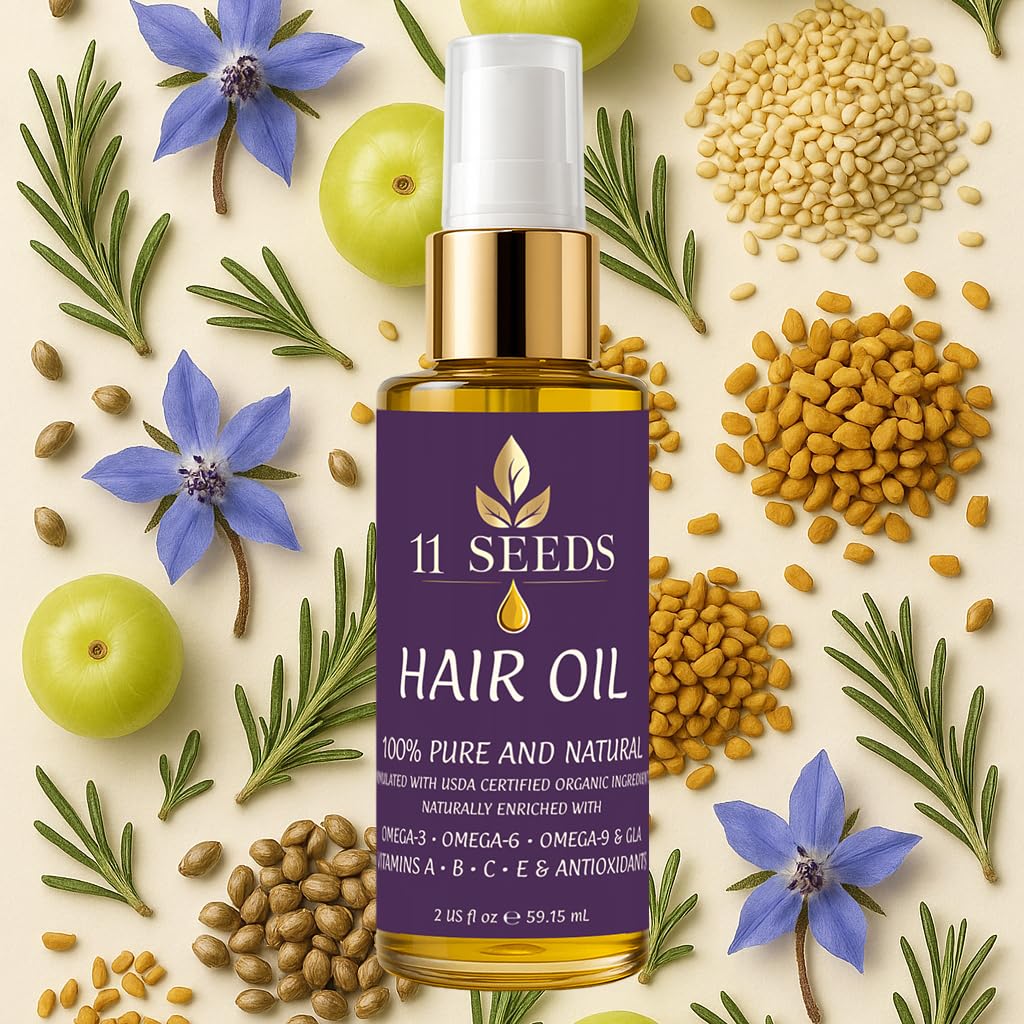 Hair Oil Naturally Enriched with Omega-3-6-9, GLA, Vitamins A, B, C, E, Lightweight Blend Supports Revitalize, Shine, Frizz Control, Color Safe, Helps Reduce Split Ends, UV & Heat - Silicone Free