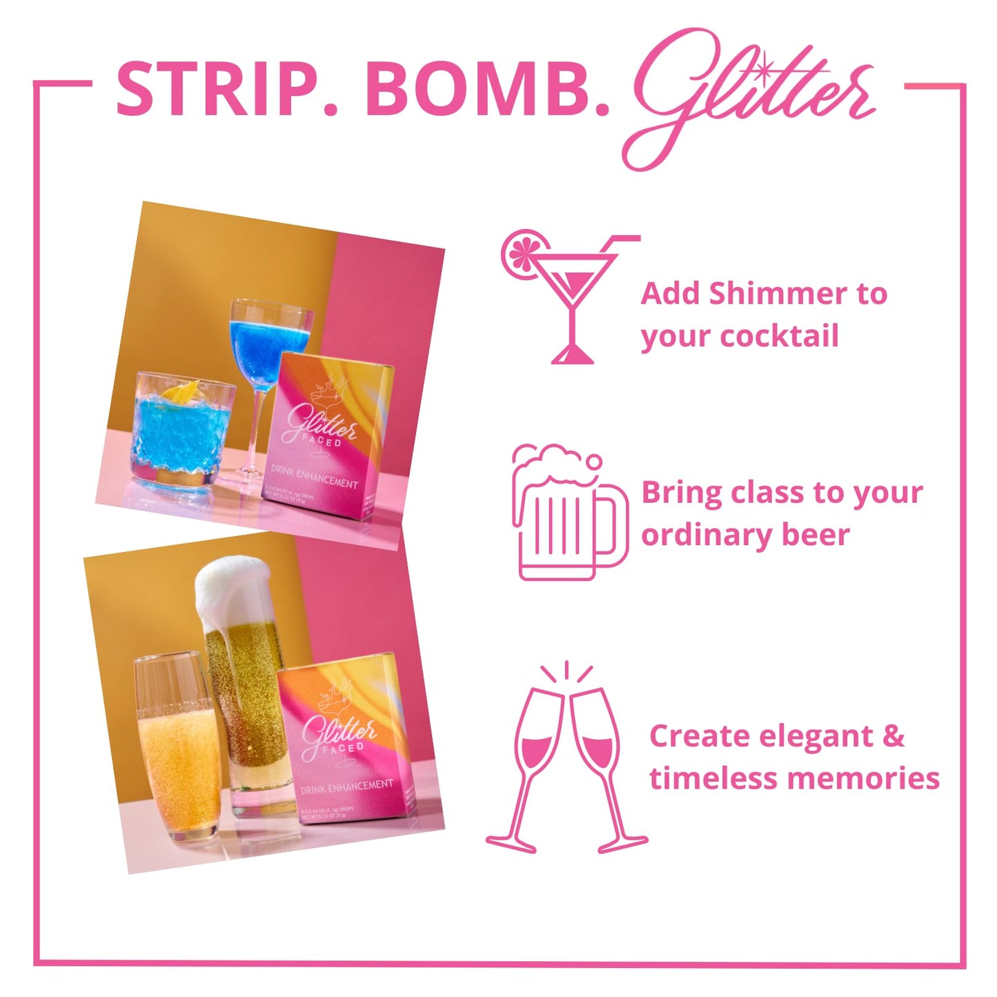Glitter Faced Gold Edible Glitter For Drinks With 0-Calories, No Taste or Texture | 30ml Food-Grade, 30 Drinks, Luster Dust | Ideal for Beverages, Galentine’s, Parties & Events | Made in USA