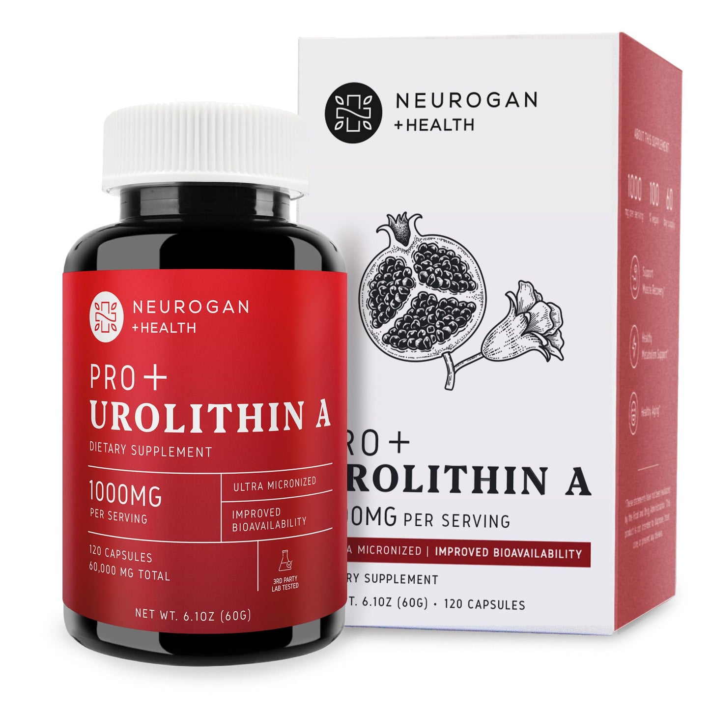 Neurogan Enhanced Strength Urolithin A Pro Capsules - 1000mg, 120 Count - Advanced Cellular Health & Vitality - 60,000mg Ultra Micronized - Lab Verified, Made in USA*