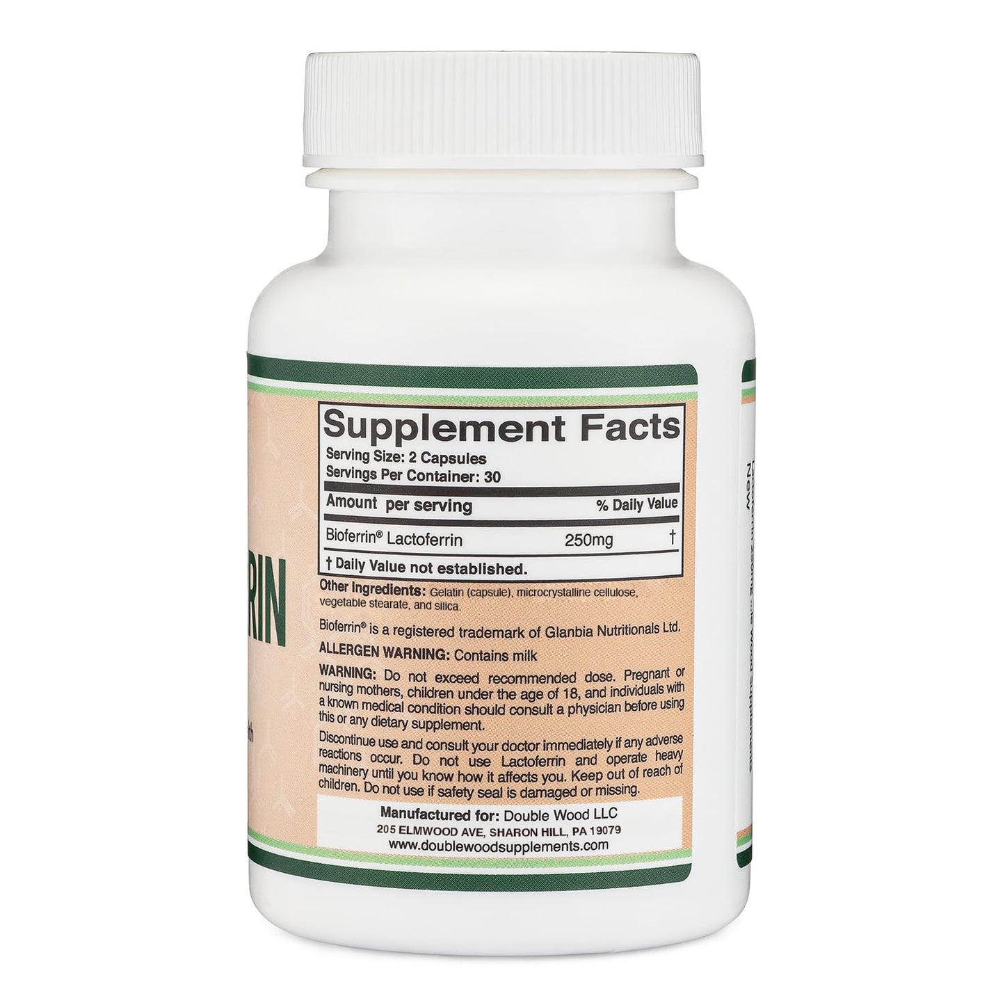 Lactoferrin 250mg per Serving (60 Capsules) Patented Bioferrin Lactoferrin - Superior Iron Supplement for Iron Deficiency and Immune Support by Double Wood Supplements