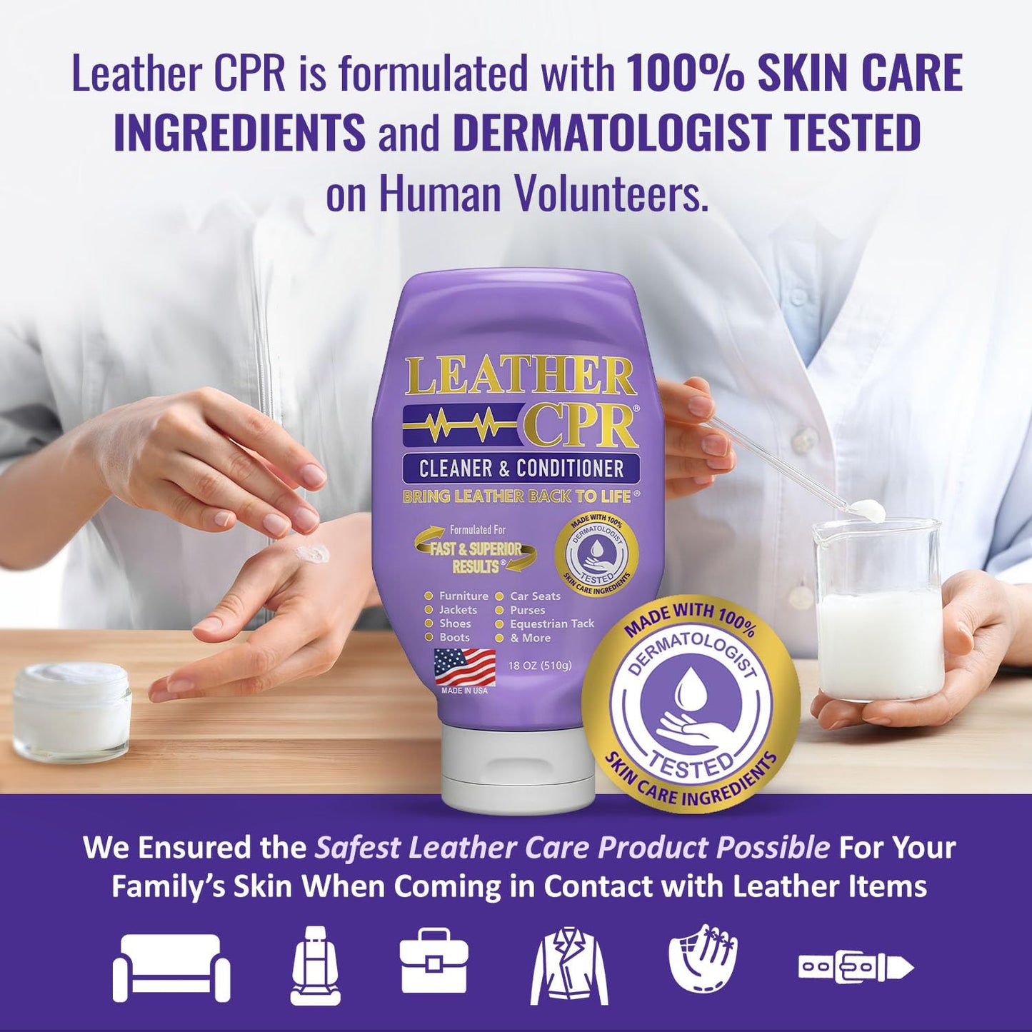 Leather CPR Cleaner and Conditioner - Made in USA, Leather Furniture Cleaner and Conditioner for Couch, Purses, Shoes, Jackets, Cars, Leather Restore