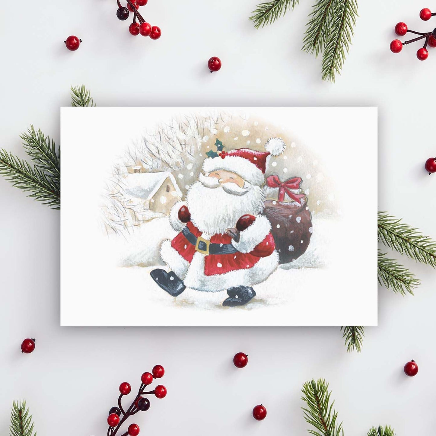 Canopy Street Masterpiece Happy Santa Christmas Cards / 16 Holiday Cards With Coordinating White Envelopes Set / 5 5/8" x 7 7/8" Jolly Winter Greeting Cards With Inside Verse/Made In The USA