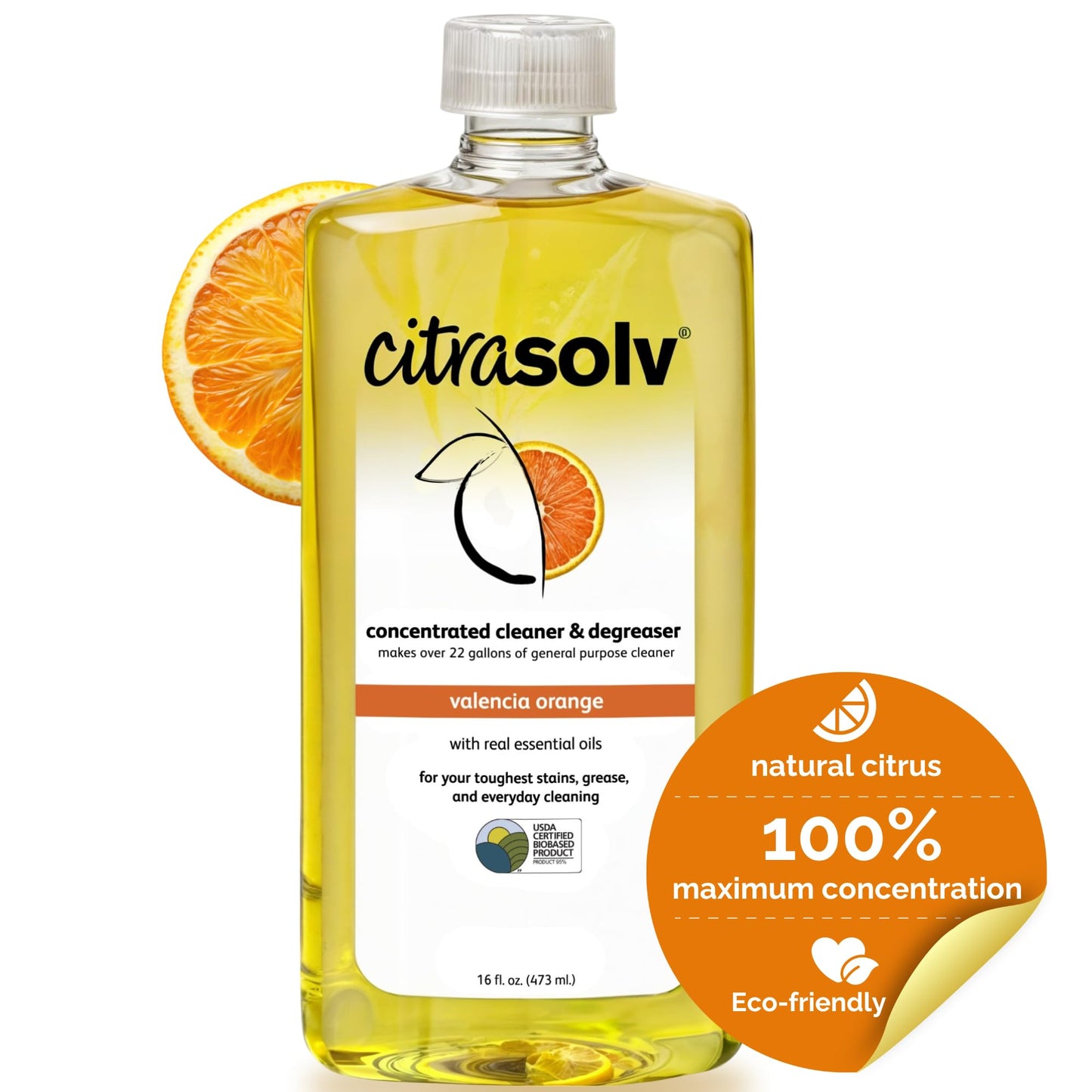CitraSolv - Concentrated Household Cleaner & Degreaser - Valencia Orange Scent - 16 Fl Oz, Natural Ingredients, Non-Toxic, Biodegradable, Made in USA