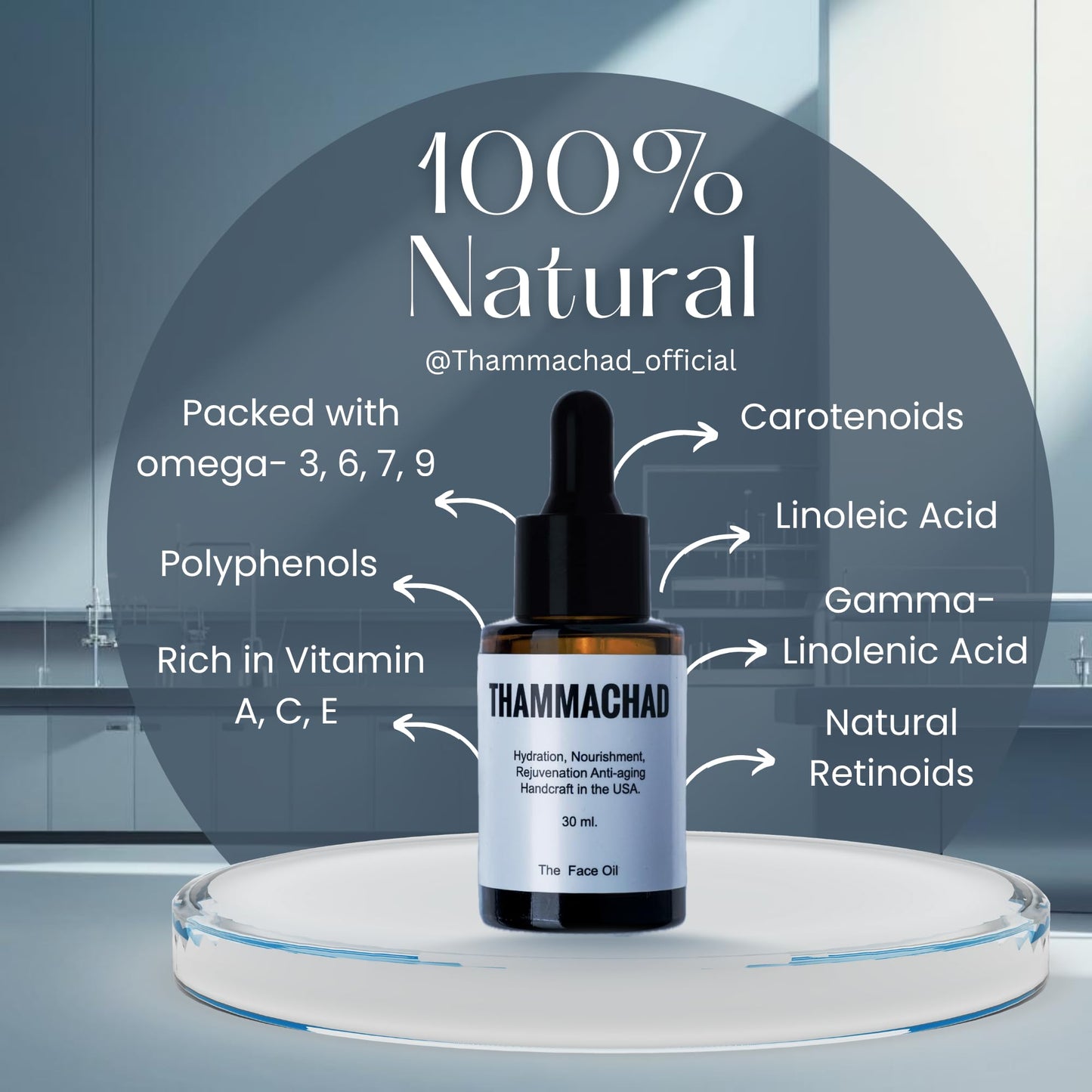 Thammachad Face Oil – 8 Premium Botanical Oils for Radiance, Anti-Aging, Deep Hydration & Glow boost – 100% Natural Blend | Non-Comedogenic – Lightweight for All Skin Types – 30ml