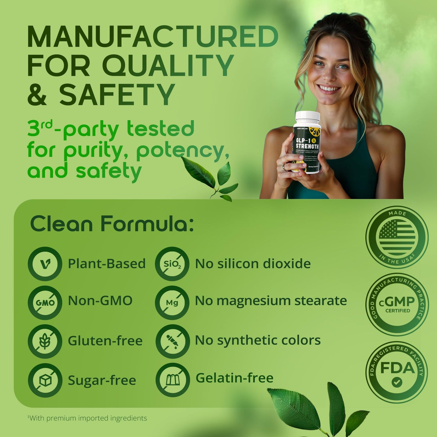 GLP-1 Strength Fat Burner, Lean Body Mass & GLP-1 Supplement for Women & Men - Weight Management, Gut Health & Metabolism Support with Eriomin & Morosil - Vegan, Gluten Free, Non-GMO - 60 Count