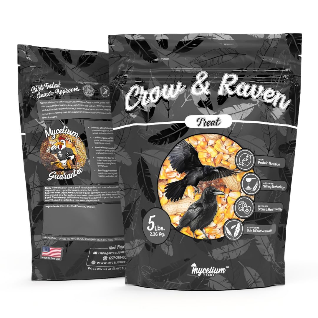 Mycelium Crow & Raven Treat 5 lbs | Wild Bird Feed for Crows, Ravens & Corvids | Whole Corn, in-Shell Peanuts & Walnuts | High-Energy Foraging Mix | Brain, Heart & Feather Support | Organic & Non-GMO