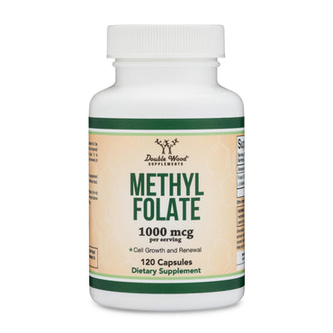 Methylfolate 1,000mcg, 120 Capsules (Third Party Tested Methyl Folate Supplement) Methylated Folate is a More Active Form of Folate Than Folic Acid (Non-GMO, Vegan Safe) by Double Wood