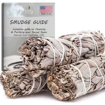 SOUL STICKS 4 Inch 3 Pack Organic White Sage Smudge Smudging Sticks | Bulk Quantities for Home Cleansing, Good Energy Meditation & Smudging Rituals | Sustainably Sourced California White Sage Bundle