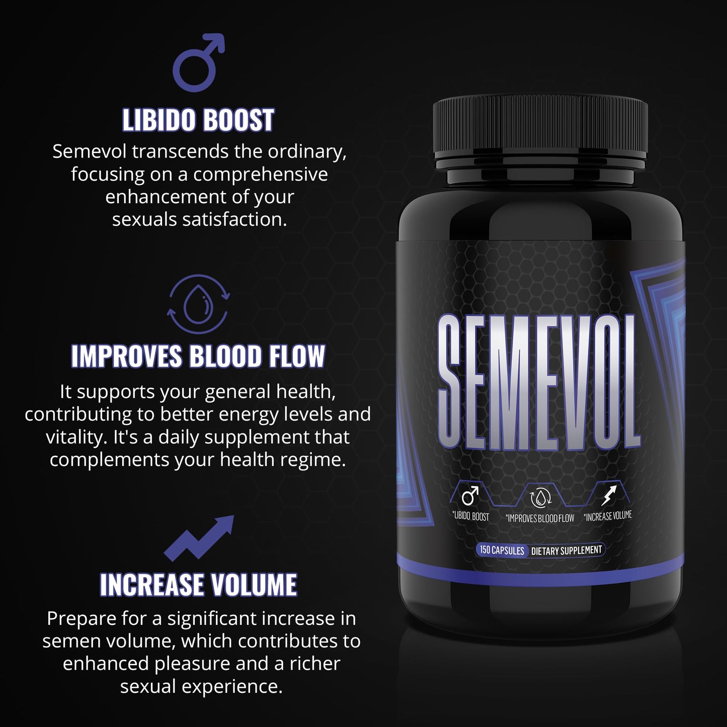 Semevol Semen Volume Booster Dietary Supplement for Men’s Fertility Health Support | Premium Dosing for Maximum Load and Quality Results | Made in The USA | 150 Capsules (1 Month Supply)