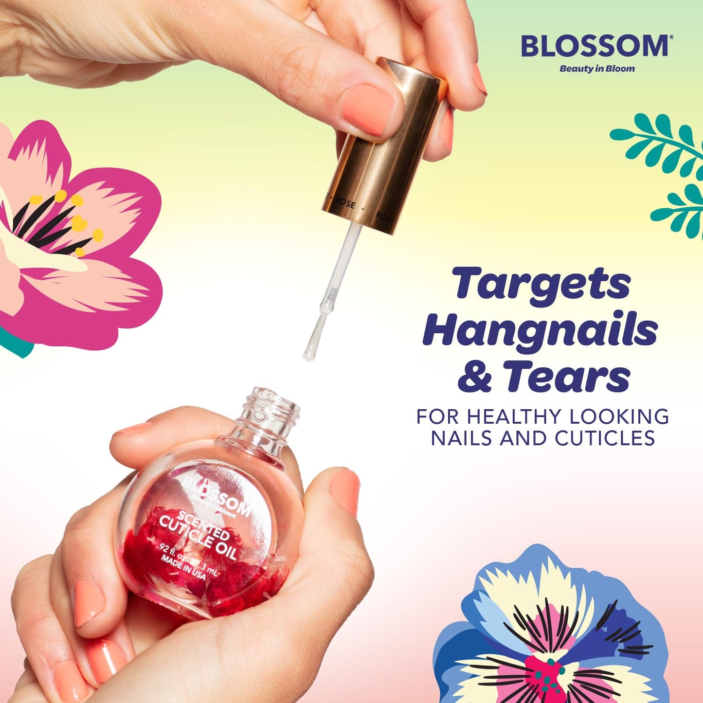 Blossom Cuticle Oil for Nails, Hydrating, Moisturizing, Scented Nail Oil Cuticle Care, Infused with Real Flowers, Made in USA, 0.5 fl. oz, Honeysuckle