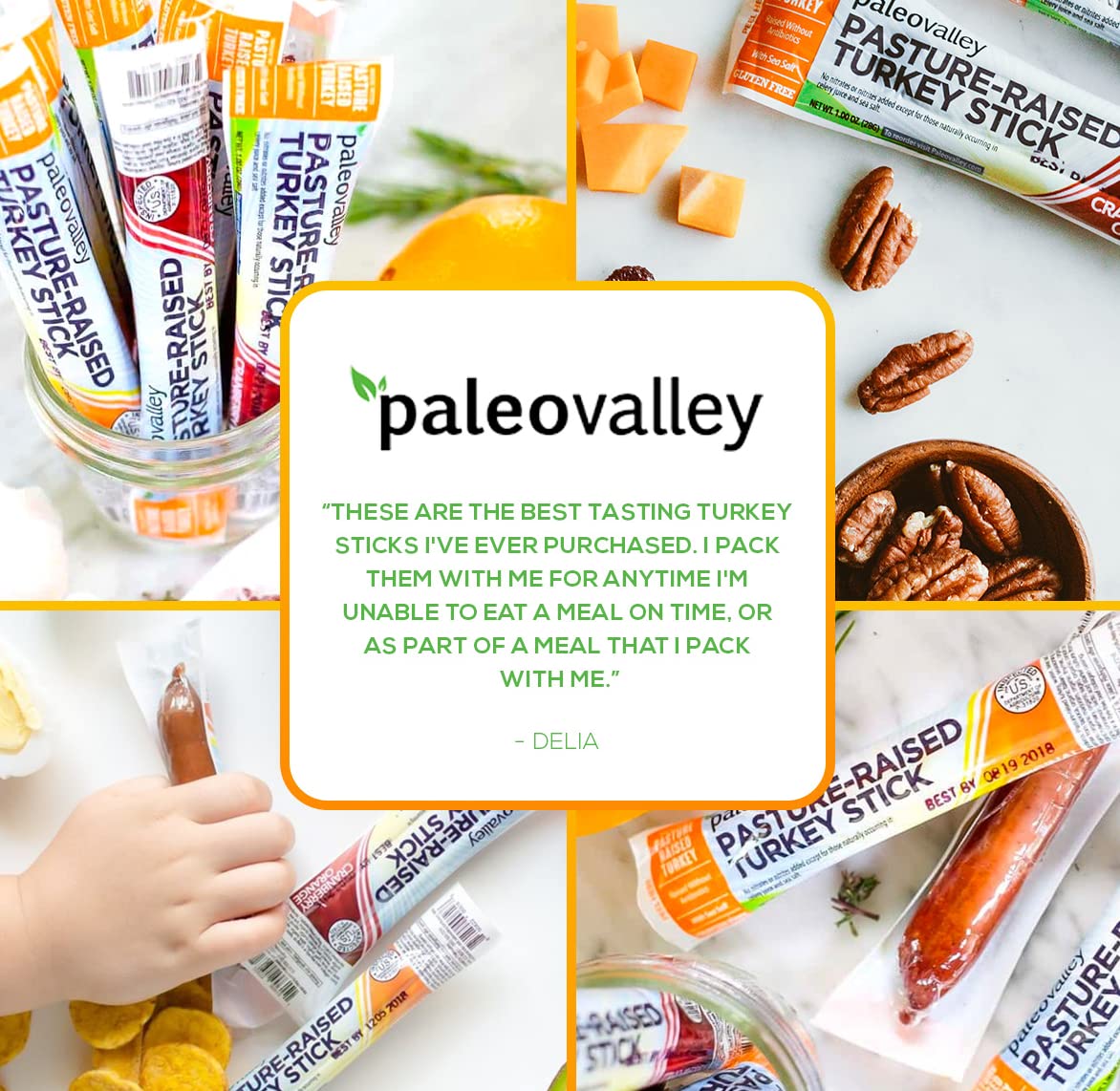 Paleovalley Turkey Sticks - Delicious Paleo Keto Snacks With Probiotics, 7g Protein - 10 Jerky Sticks - Original Flavor - No Gluten, Soy, or GMOs - Shelf Stable - Pasture-Raised, Made in the USA