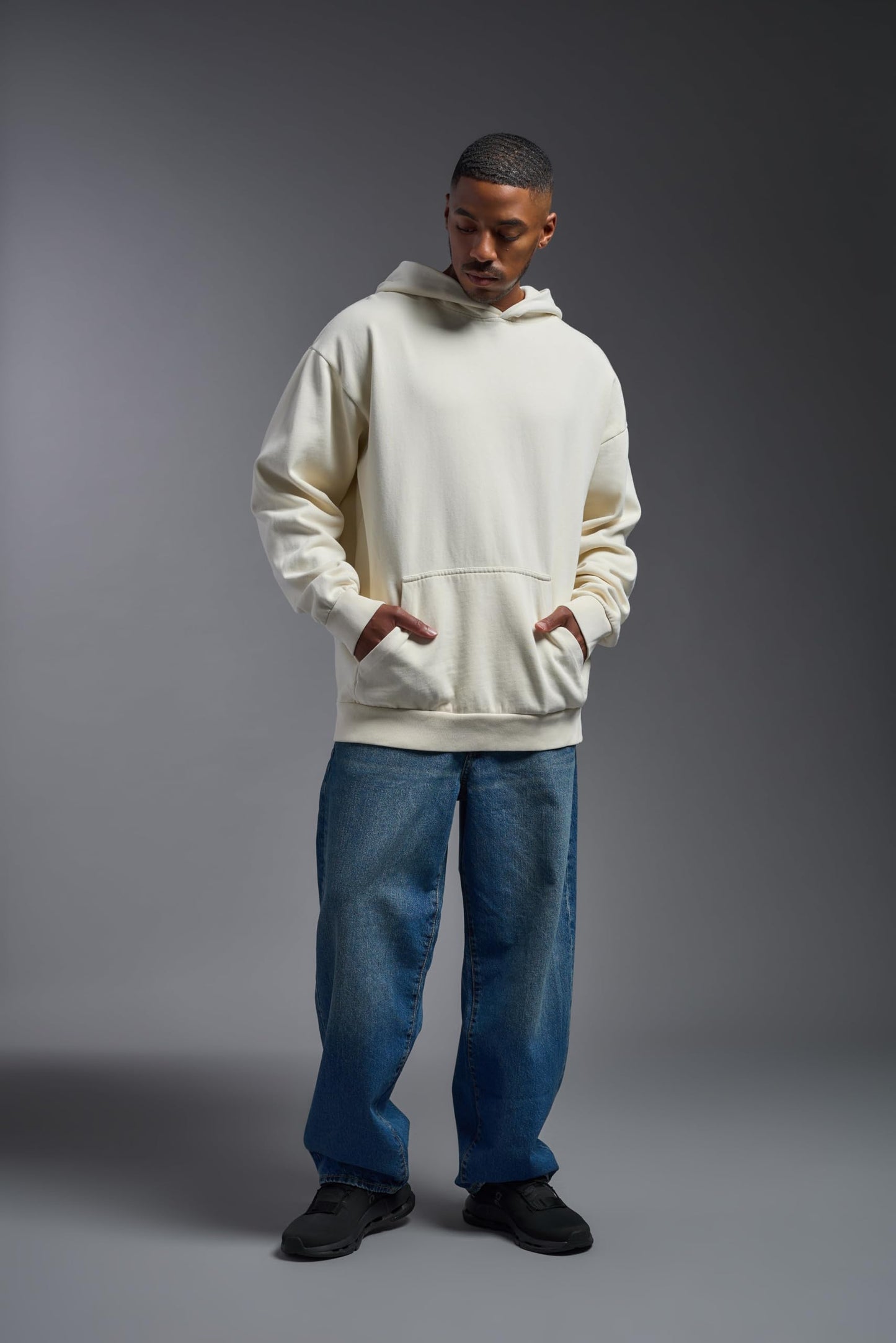 Expert Brand USA-Made Men's Oversized Heavyweight Cotton Pullover Hoodie, Natural, Large