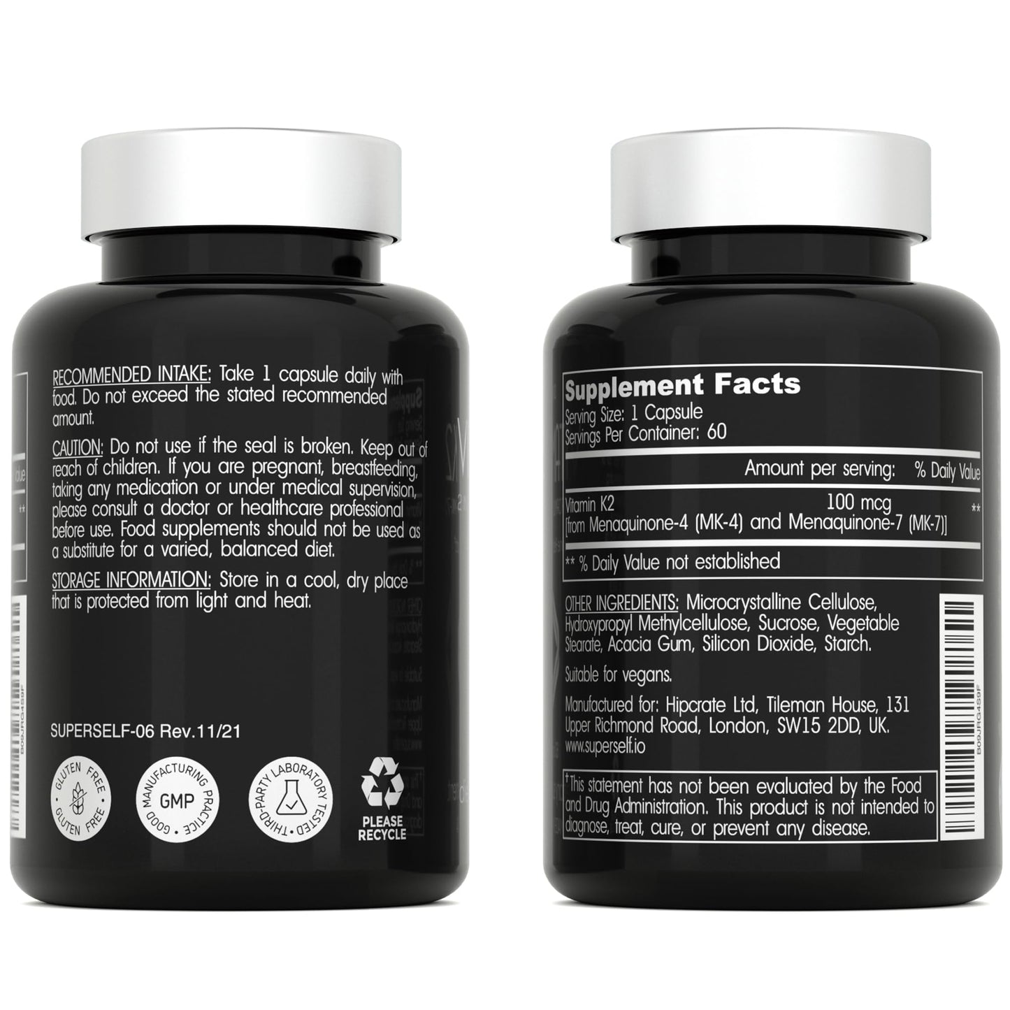 Vitamin K2 Capsules 100 mcg - Vitamin K Complex MK-7 & MK-4-60 Capsules - VIT K2 2 in 1 Formula High Strength Supplement MK7 MK4 - Made in USA - Vegan & Non-GMO