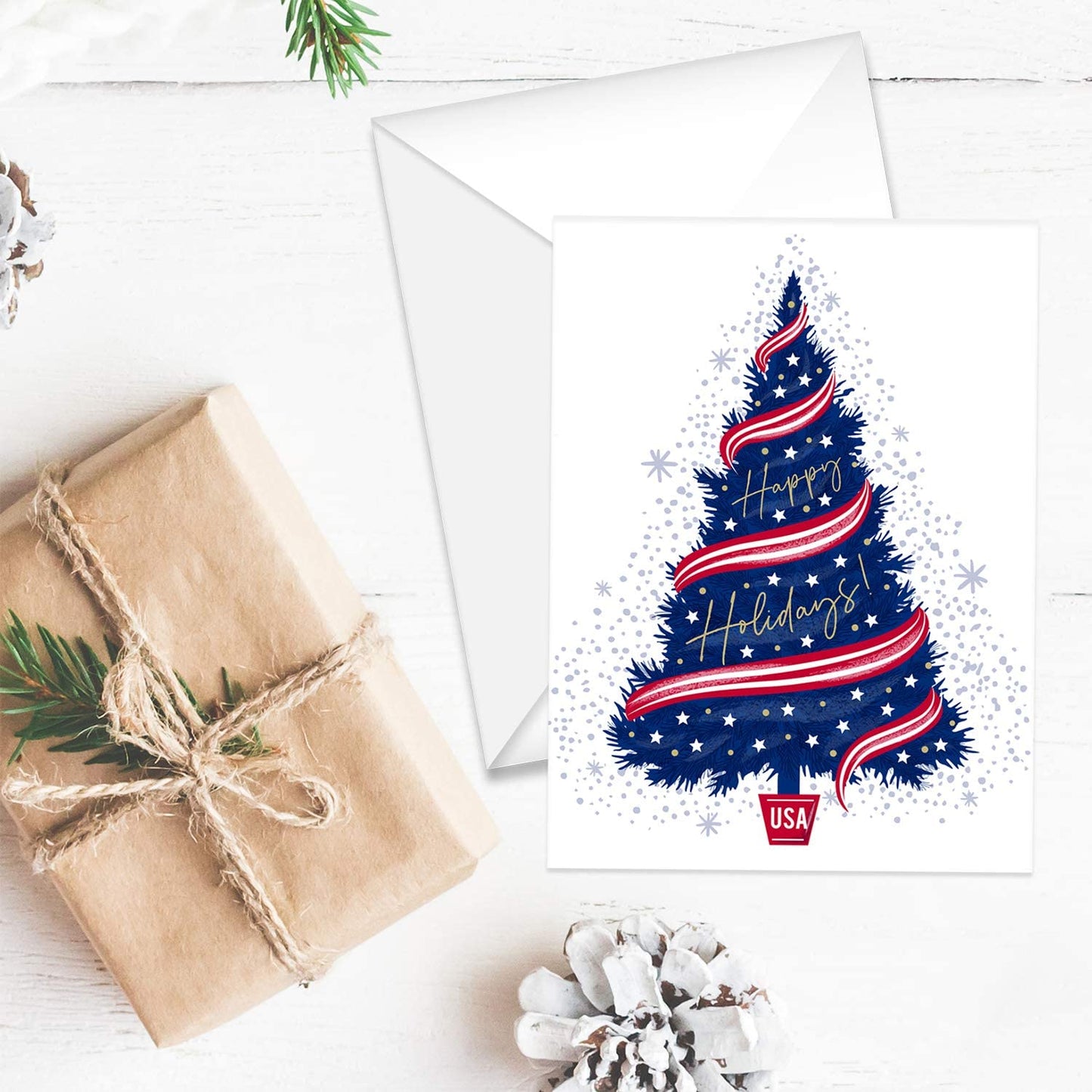 Patriotic USA Christmas New Years Cards / 24 Holiday Greeting Notecards And Envelopes/Four Seasonal American Designs/Made In The USA