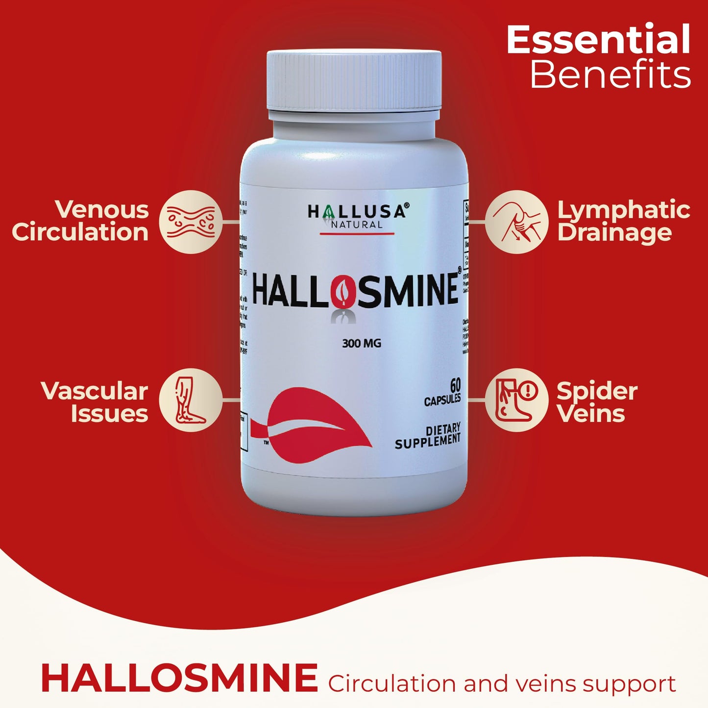 Hallusa Natural Diosmin Circulation - Support for Circulation and Veins - DIOSMIN - DIOSMINE- DIOSMINA - Circulation & Vein Support Supplement